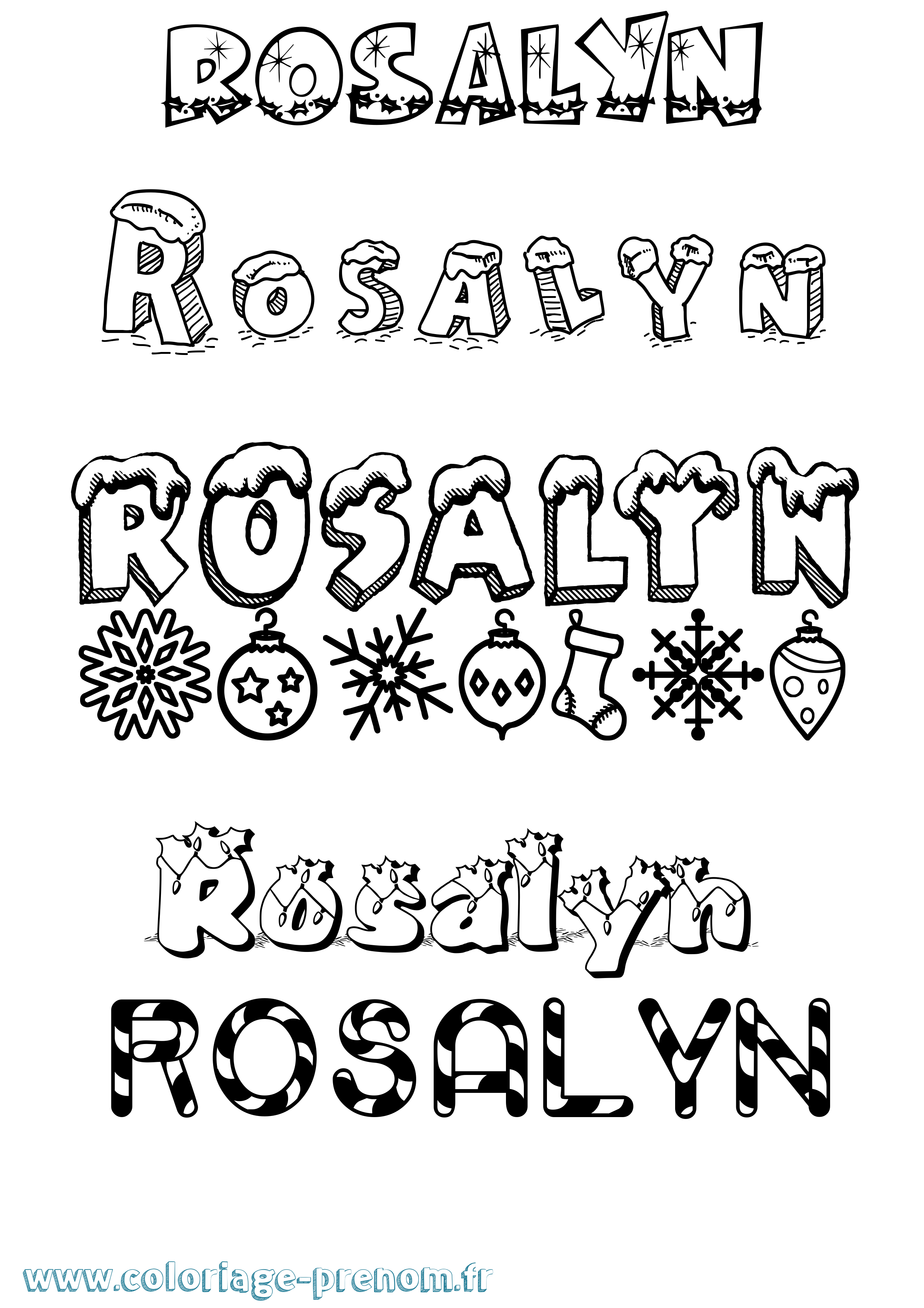 Coloriage Rosalyn Noël Coloriage prénom Rosalyn Noël