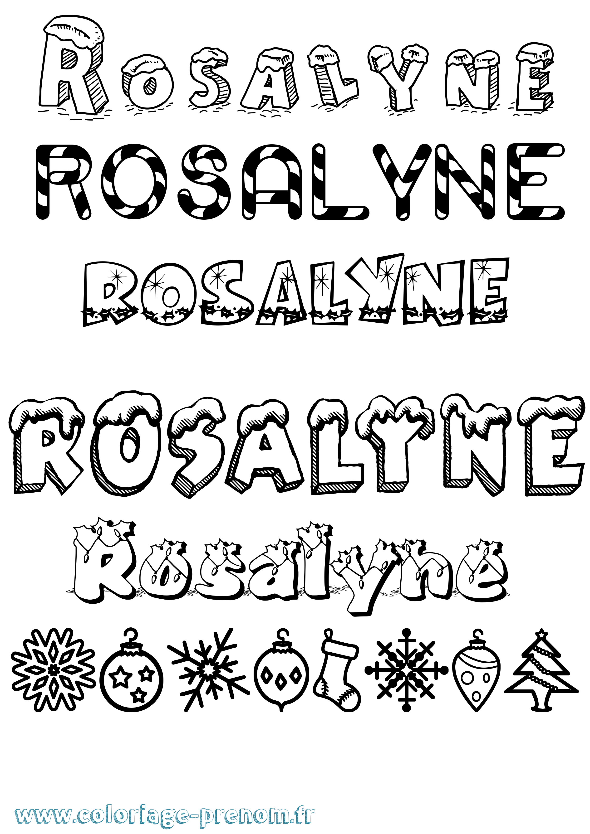 Coloriage Rosalyne Noël Coloriage prénom Rosalyne Noël