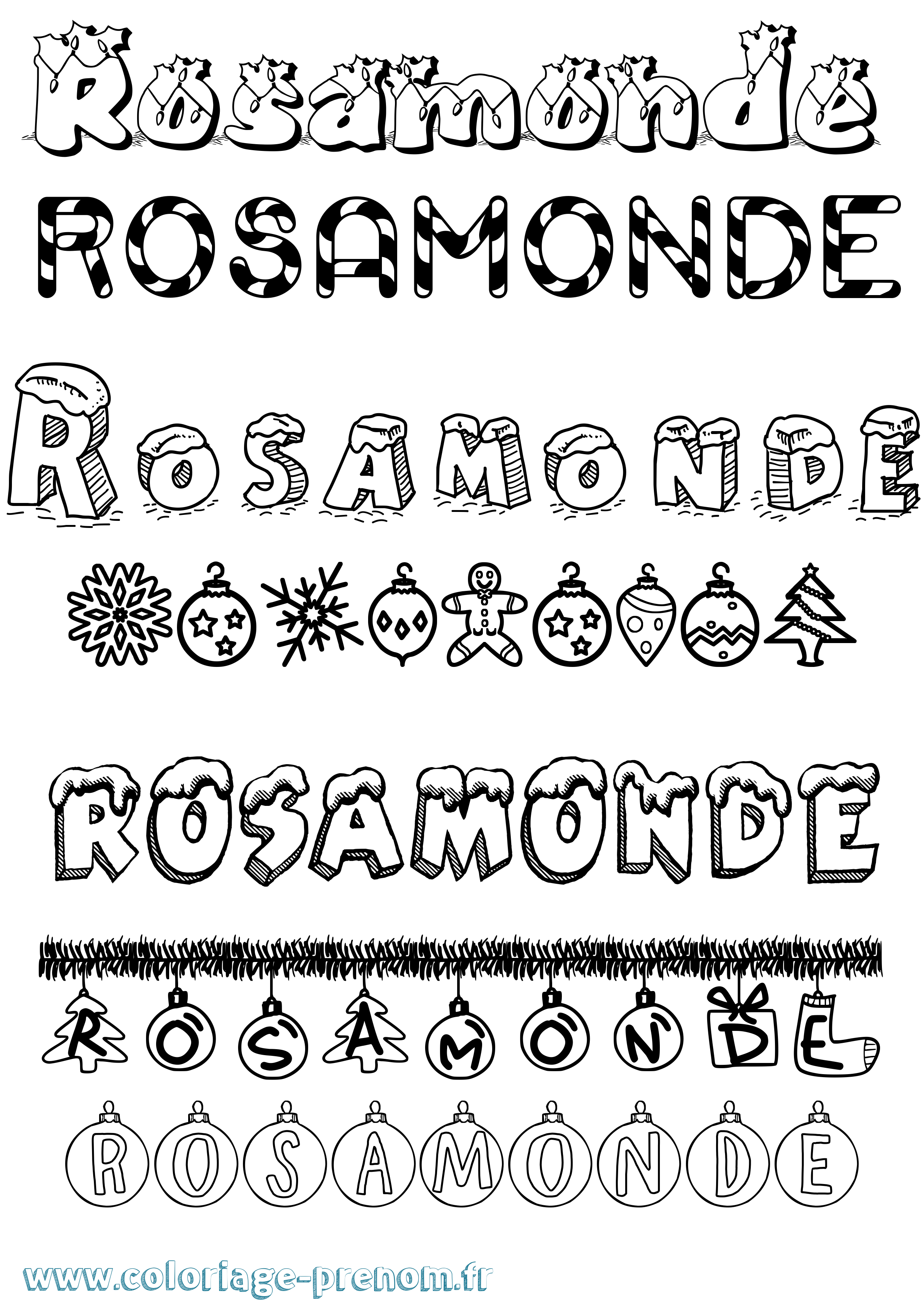 Coloriage Rosamonde Noël Coloriage prénom Rosamonde Noël