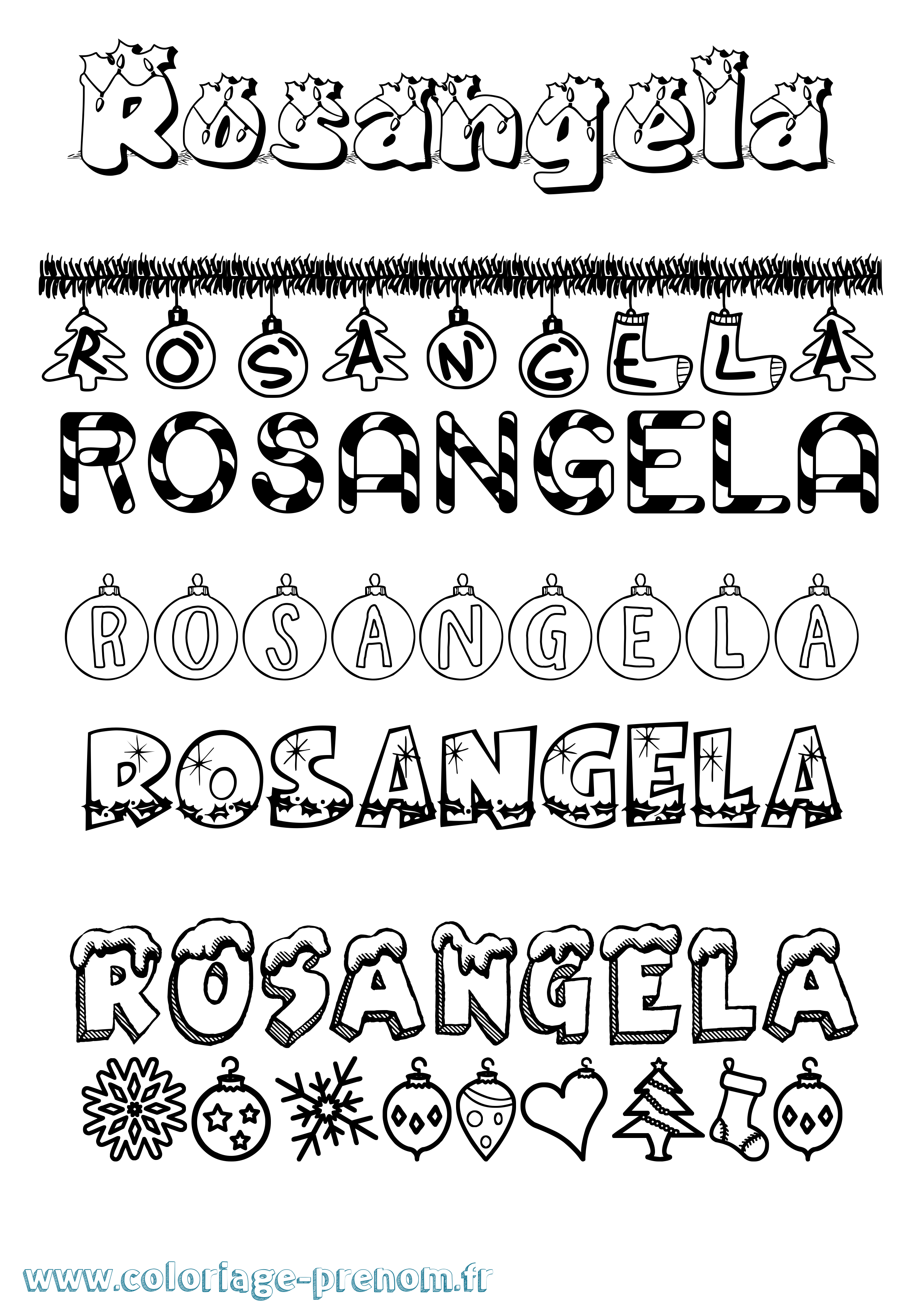 Coloriage Rosangela Noël Coloriage prénom Rosangela Noël