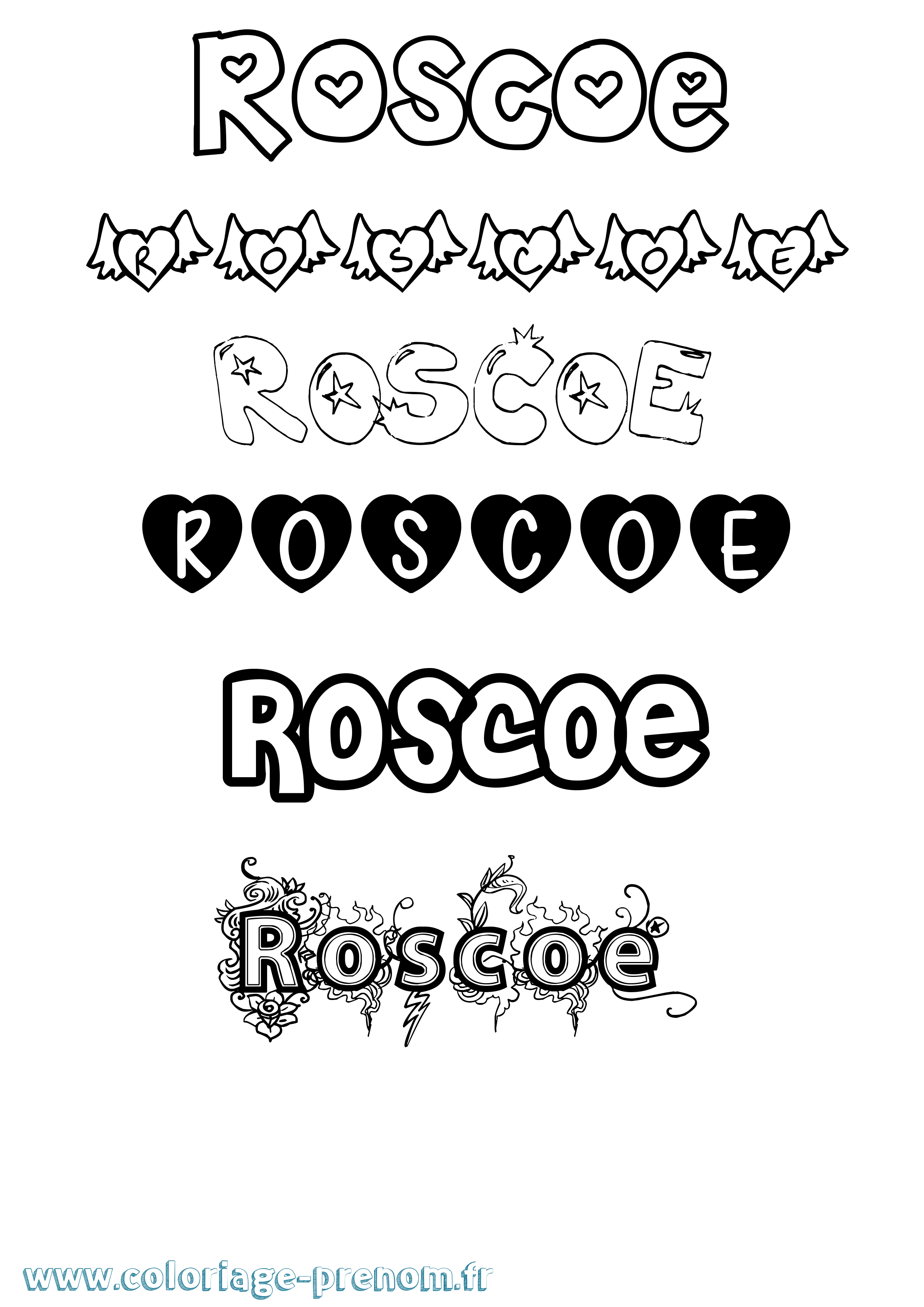 Coloriage Roscoe Girly Coloriage prénom Roscoe Girly