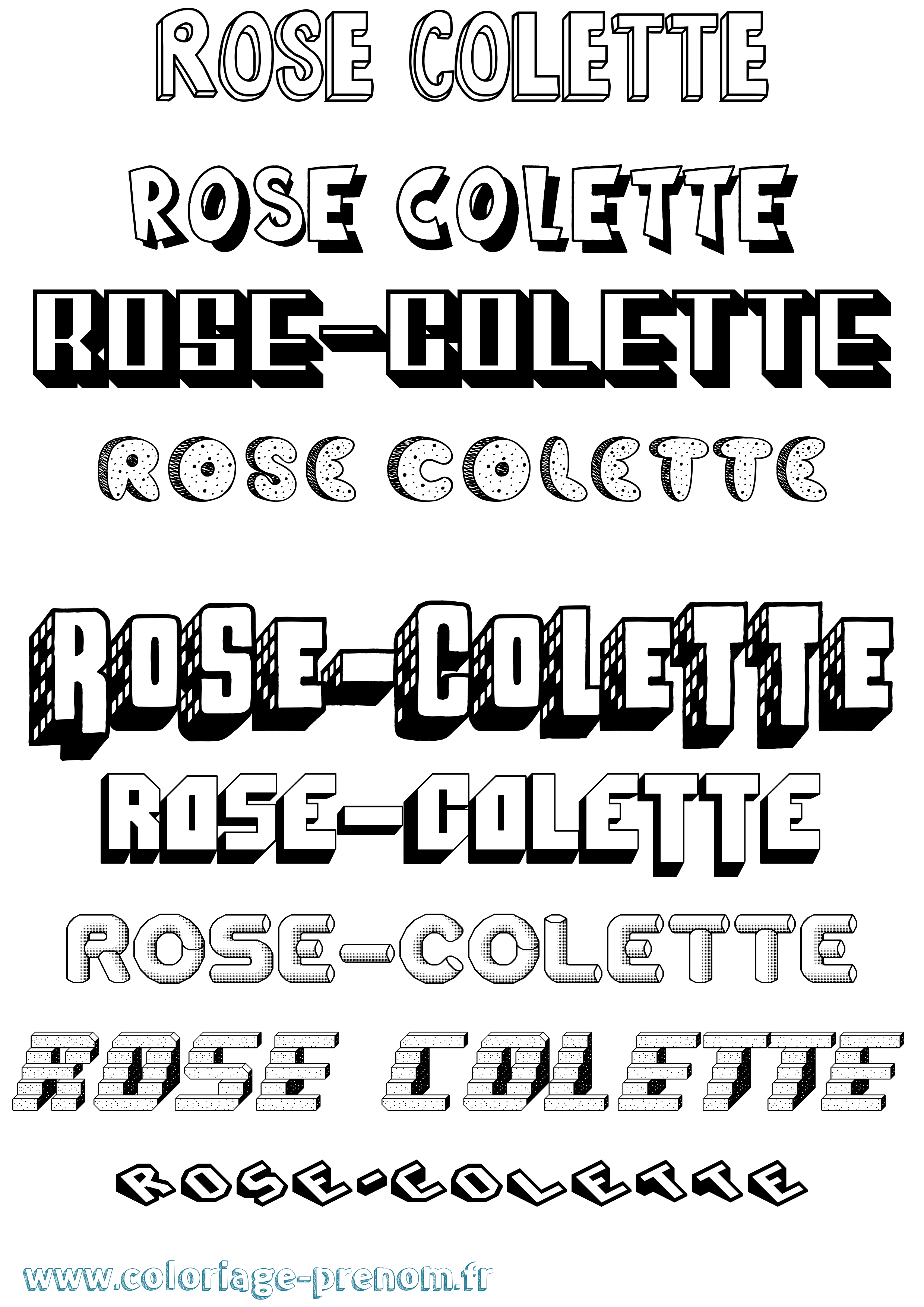 Coloriage Rose-Colette Effet 3D Coloriage prénom Rose-Colette Effet 3D