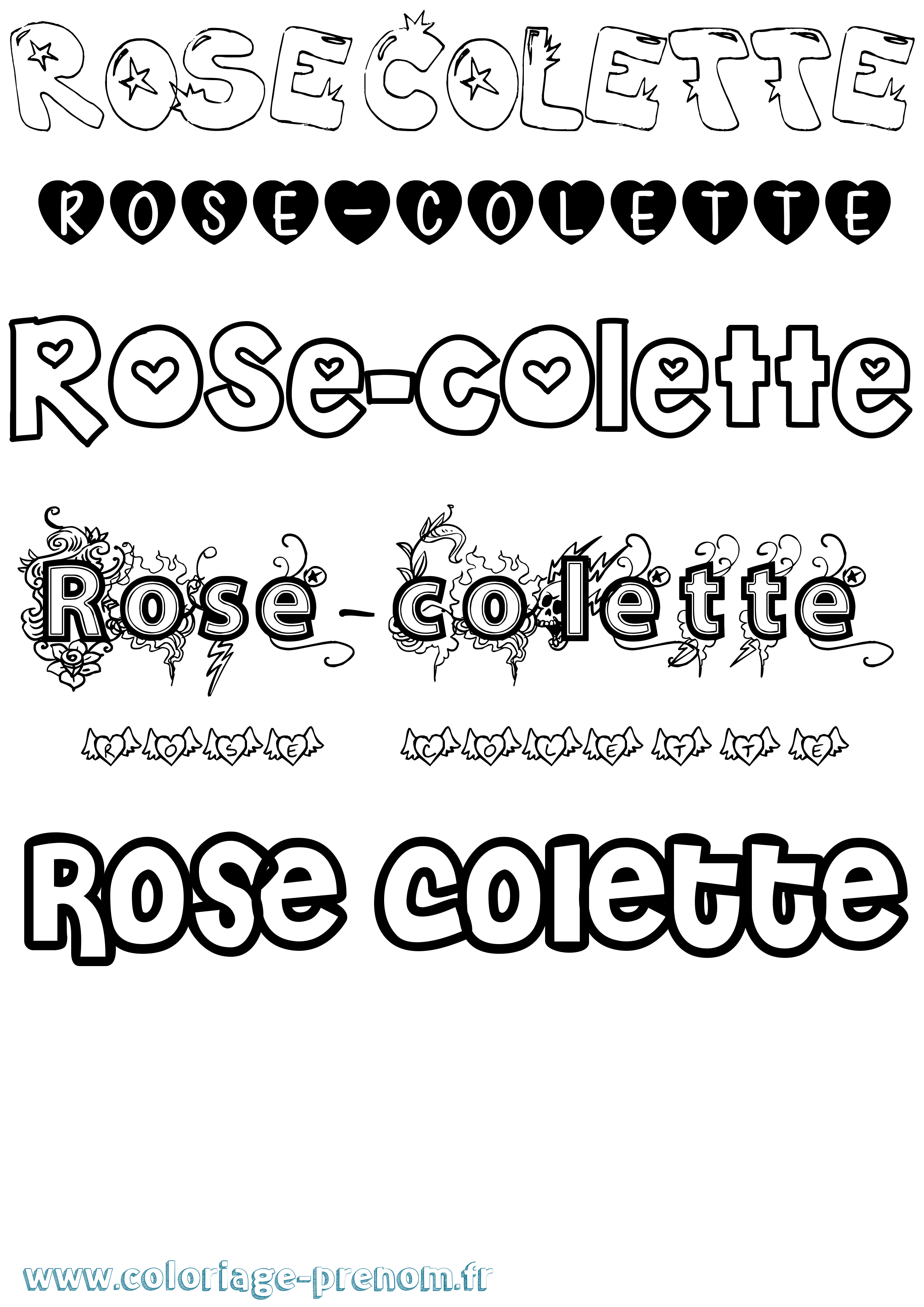 Coloriage Rose-Colette Girly Coloriage prénom Rose-Colette Girly