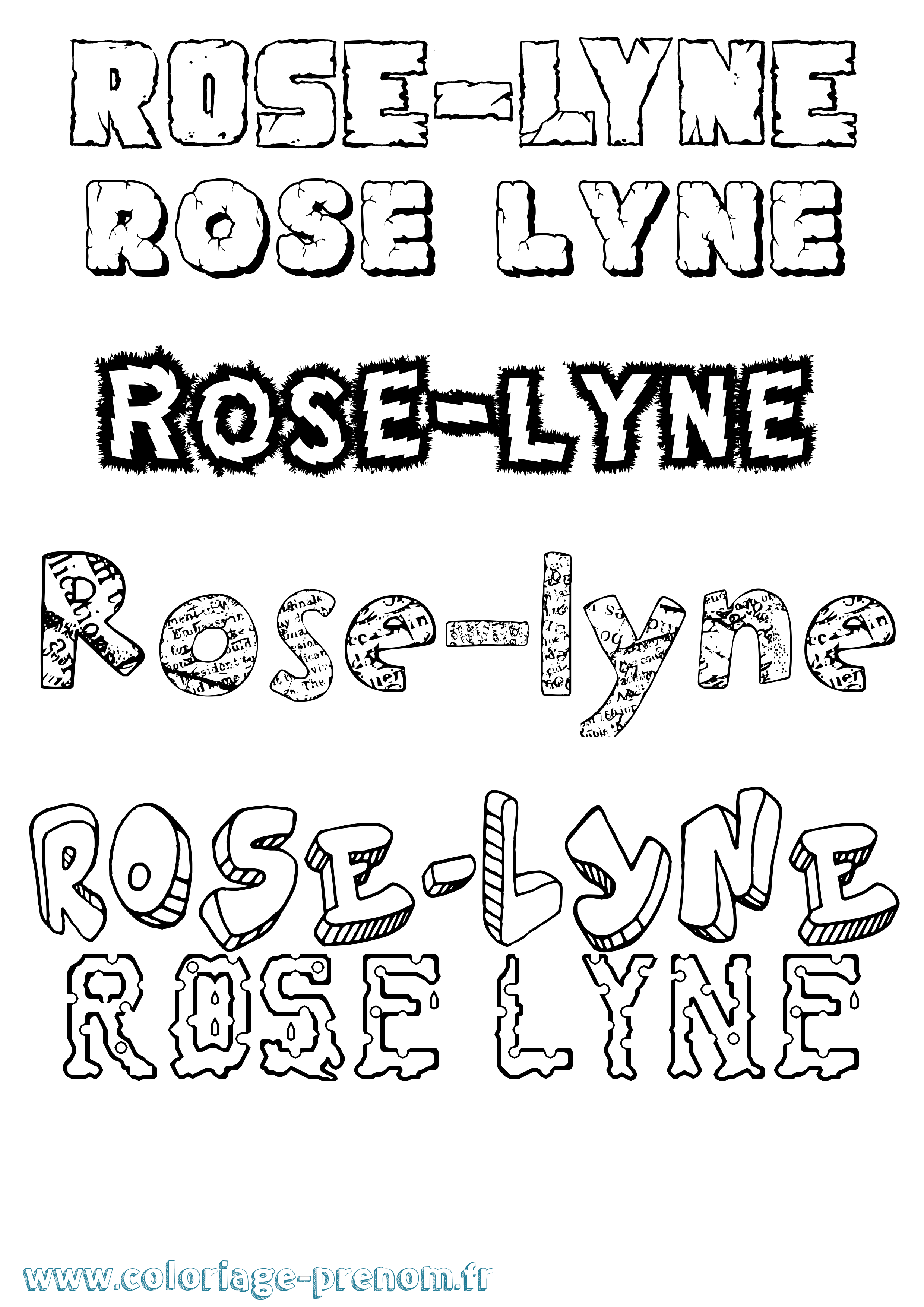 Coloriage Rose-Lyne Destructuré Coloriage prénom Rose-Lyne Destructuré