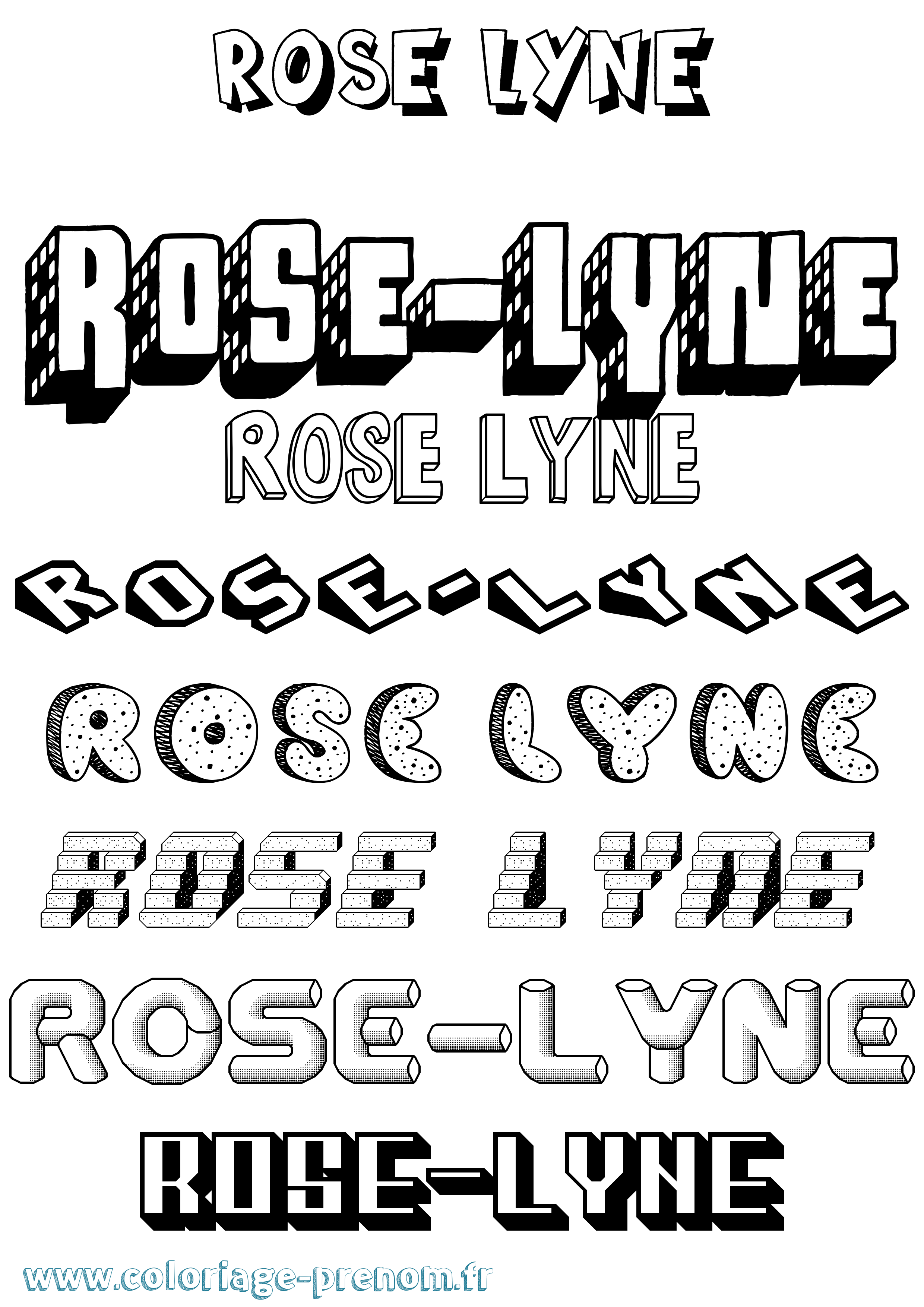 Coloriage Rose-Lyne Effet 3D Coloriage prénom Rose-Lyne Effet 3D