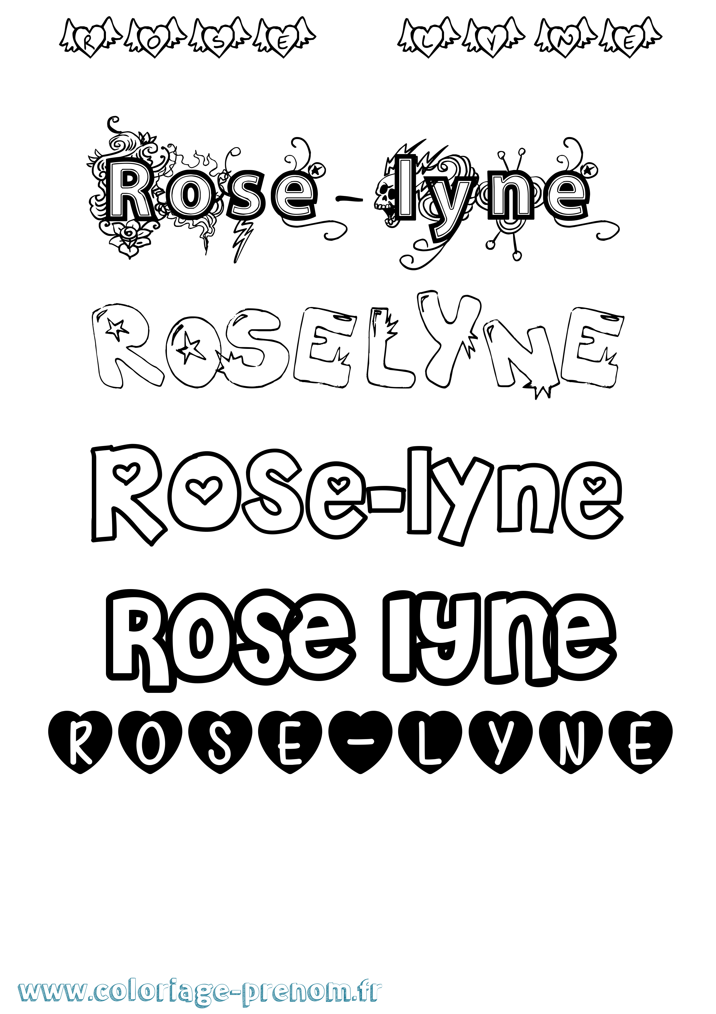 Coloriage Rose-Lyne Girly Coloriage prénom Rose-Lyne Girly