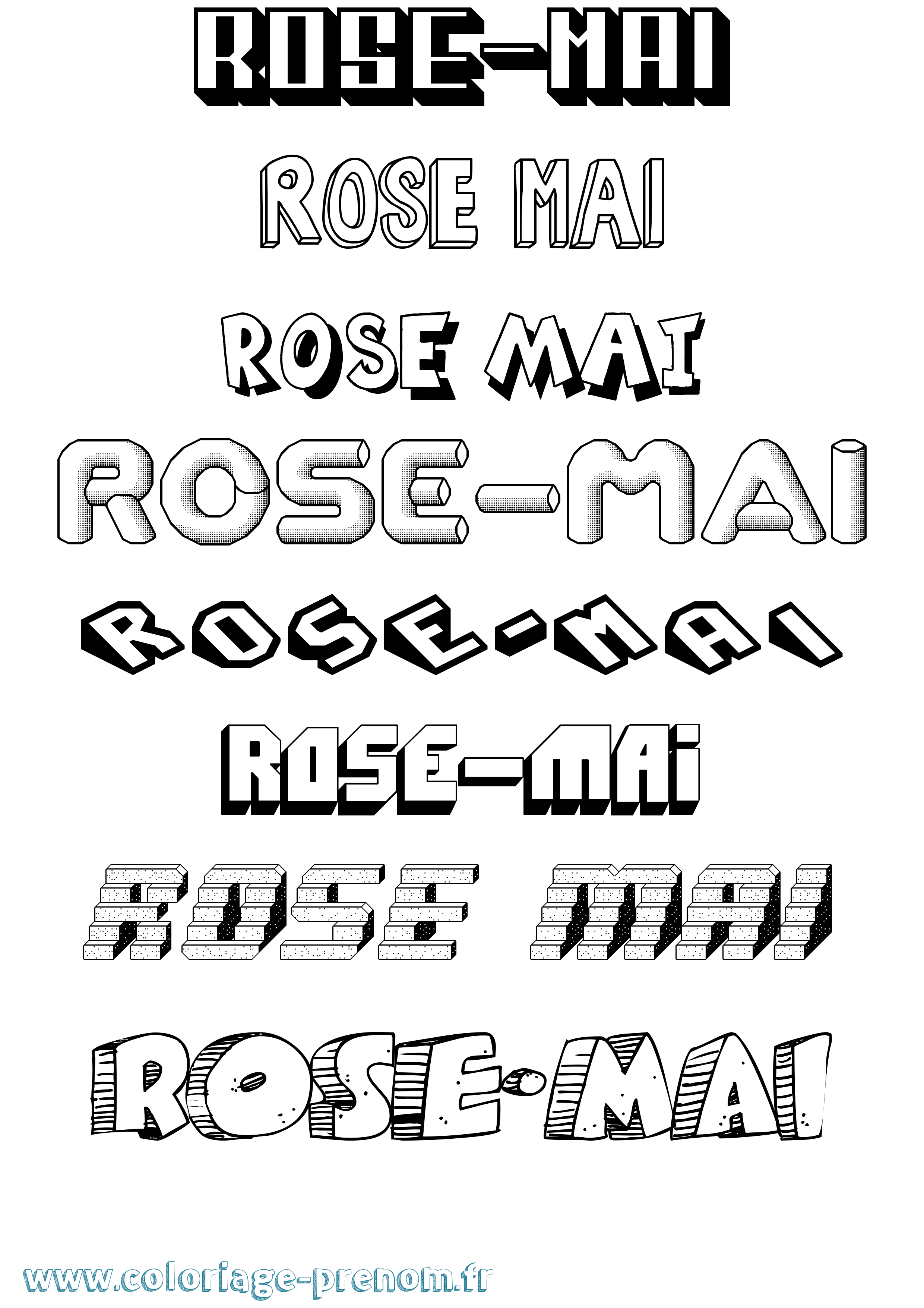 Coloriage Rose-Mai Effet 3D Coloriage prénom Rose-Mai Effet 3D