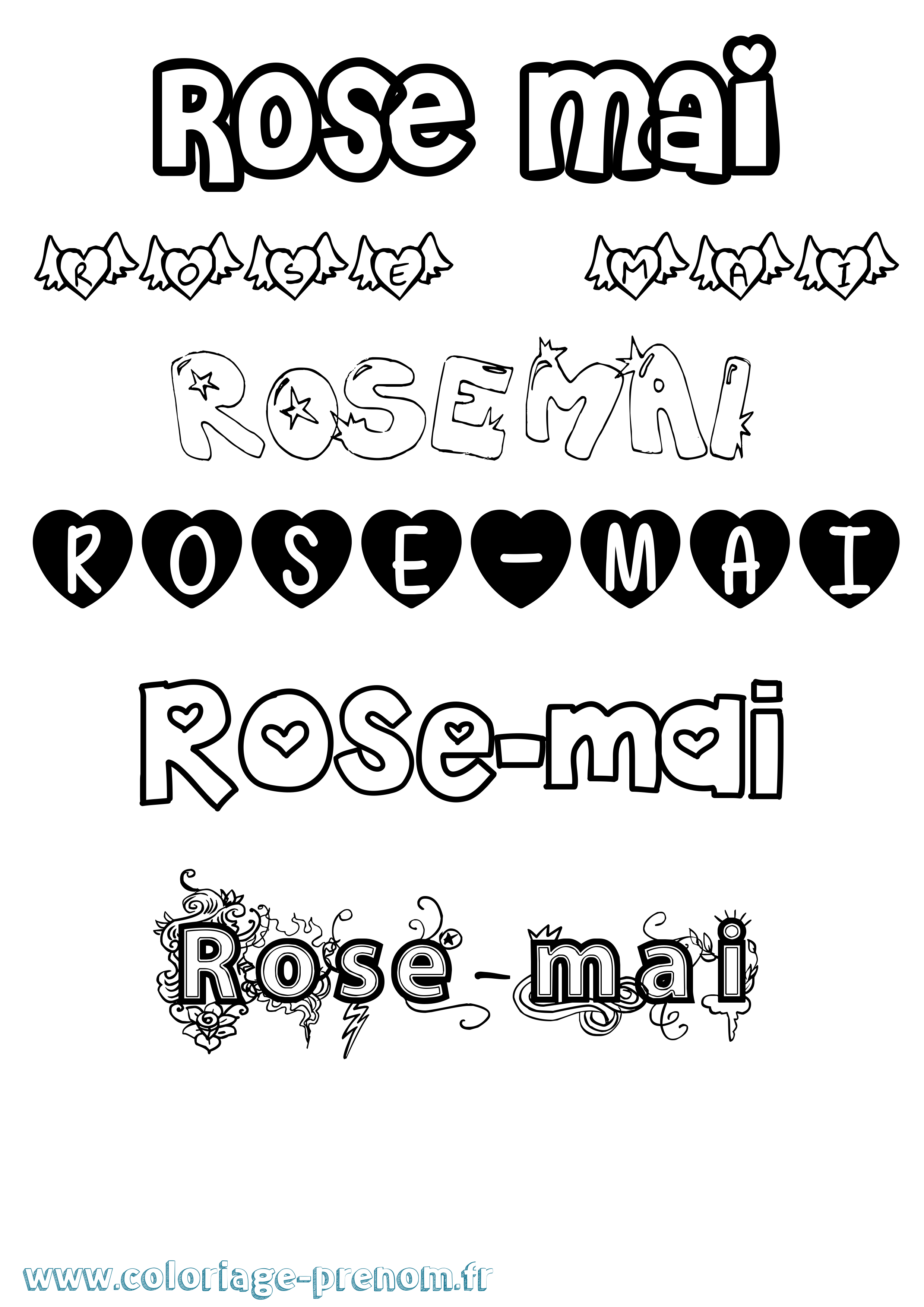 Coloriage Rose-Mai Girly Coloriage prénom Rose-Mai Girly