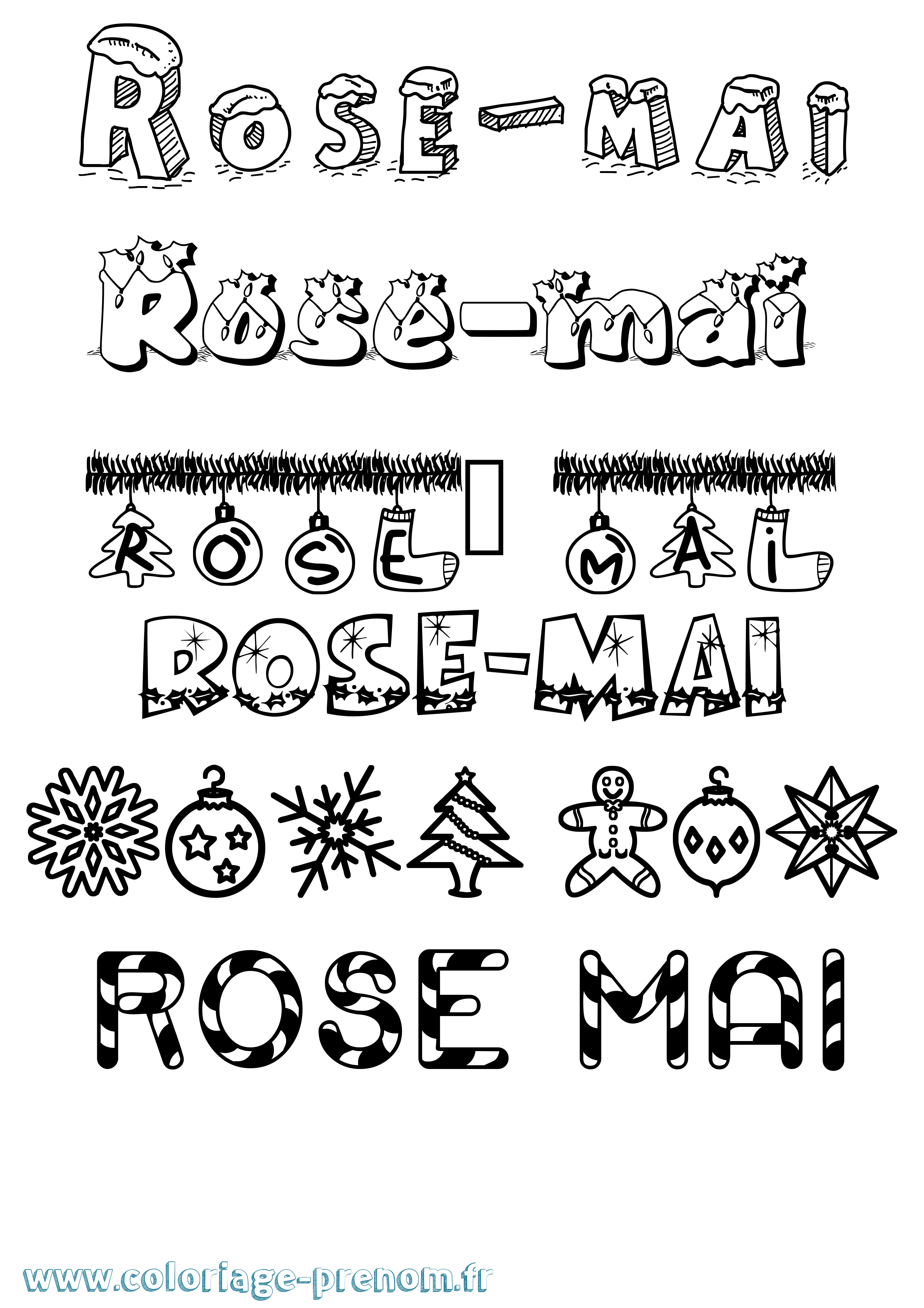 Coloriage Rose-Mai Noël Coloriage prénom Rose-Mai Noël