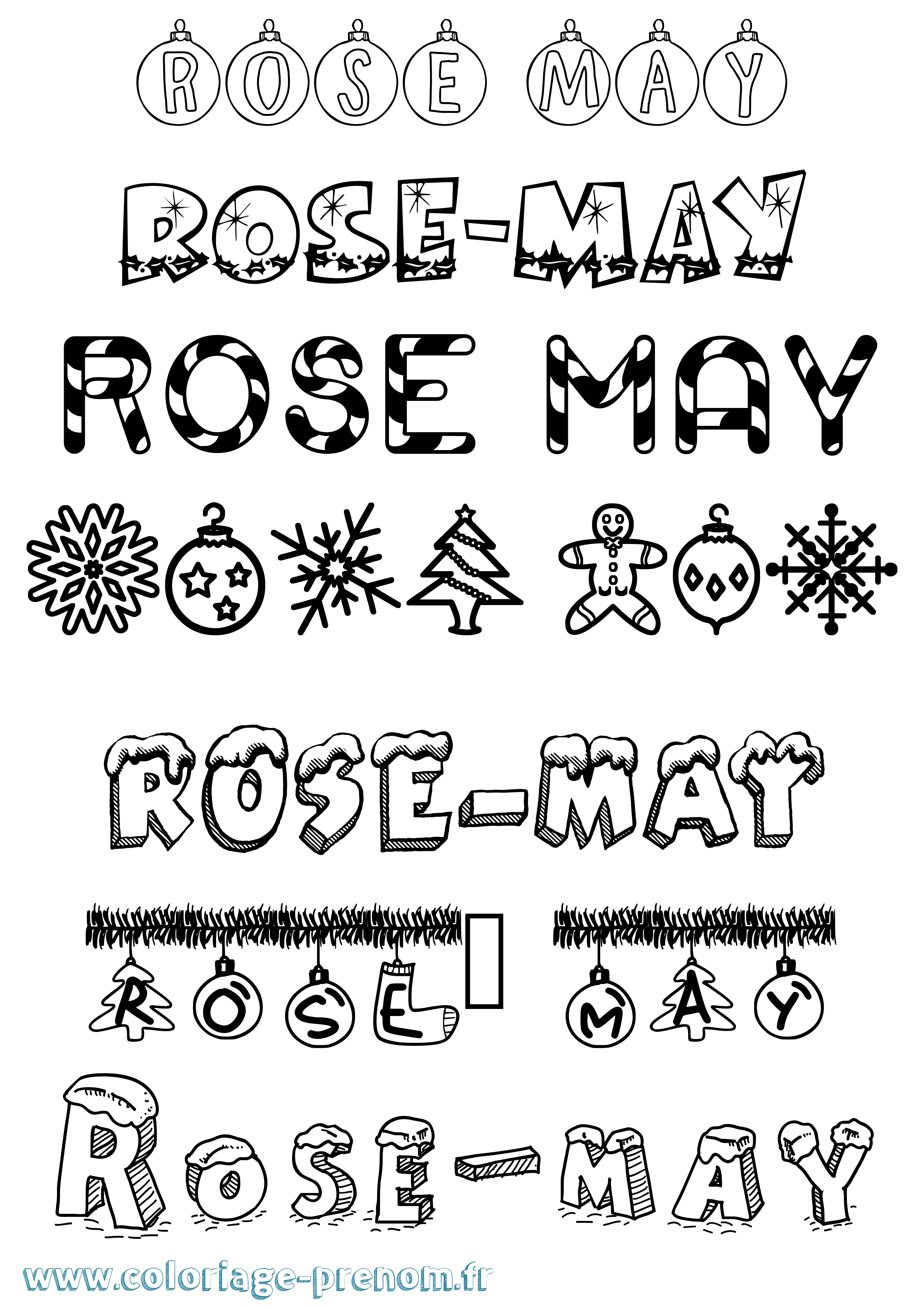 Coloriage Rose-May Noël Coloriage prénom Rose-May Noël