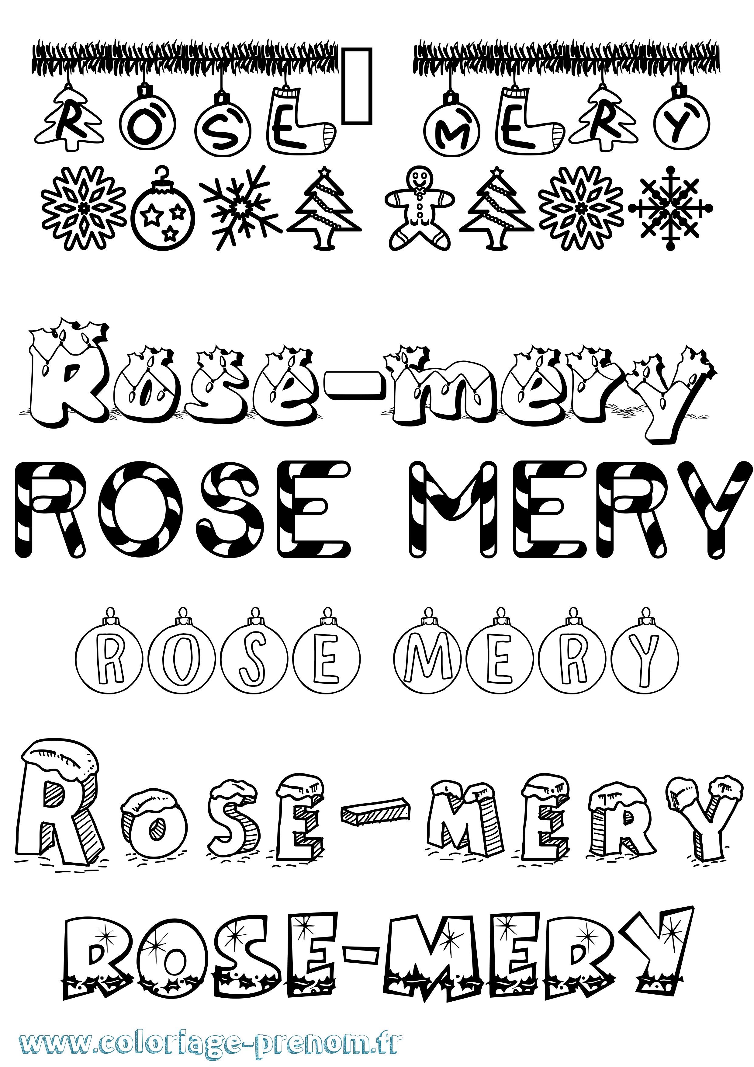 Coloriage Rose-Mery Noël Coloriage prénom Rose-Mery Noël