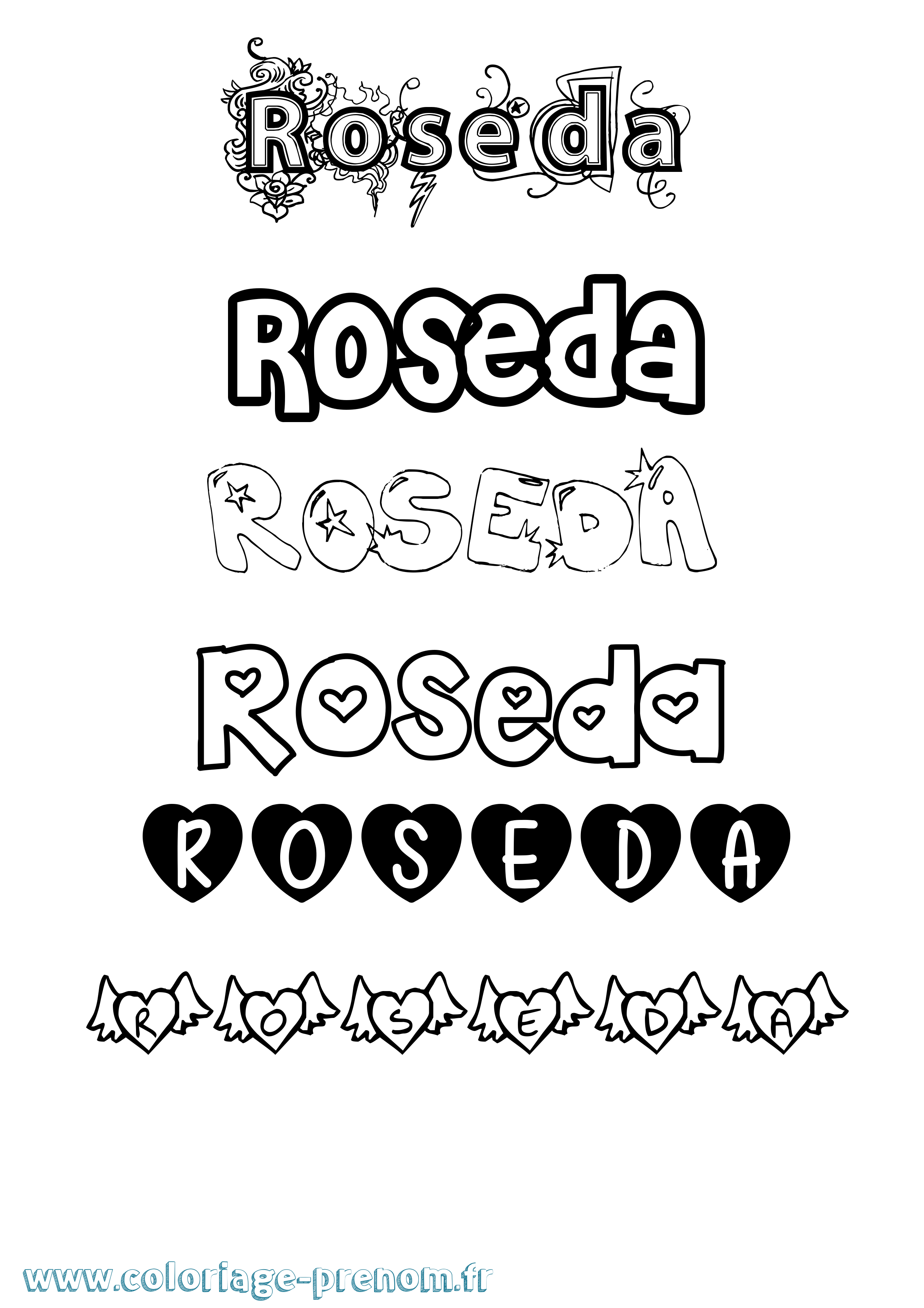 Coloriage Roseda Girly Coloriage prénom Roseda Girly