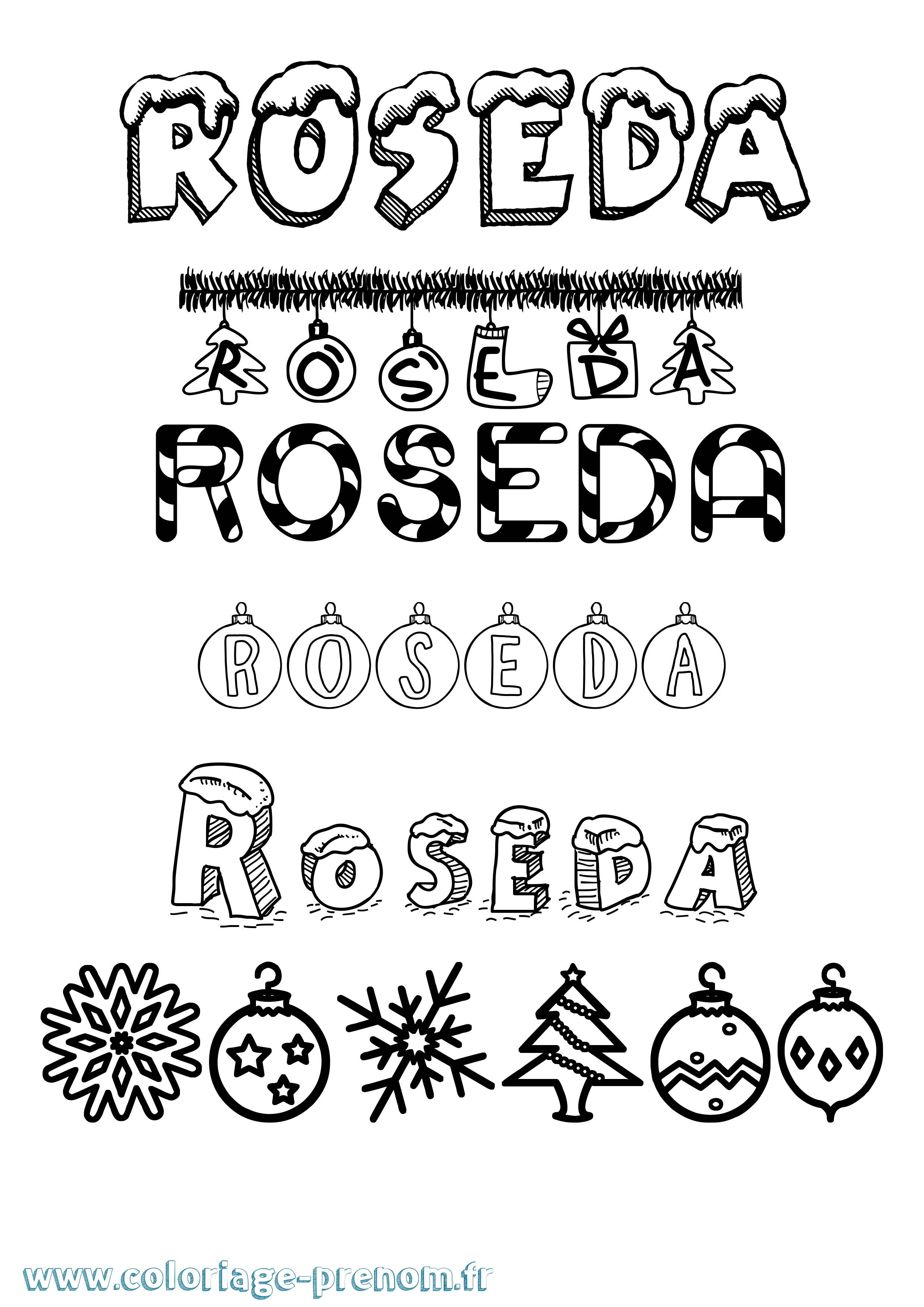 Coloriage Roseda Noël Coloriage prénom Roseda Noël