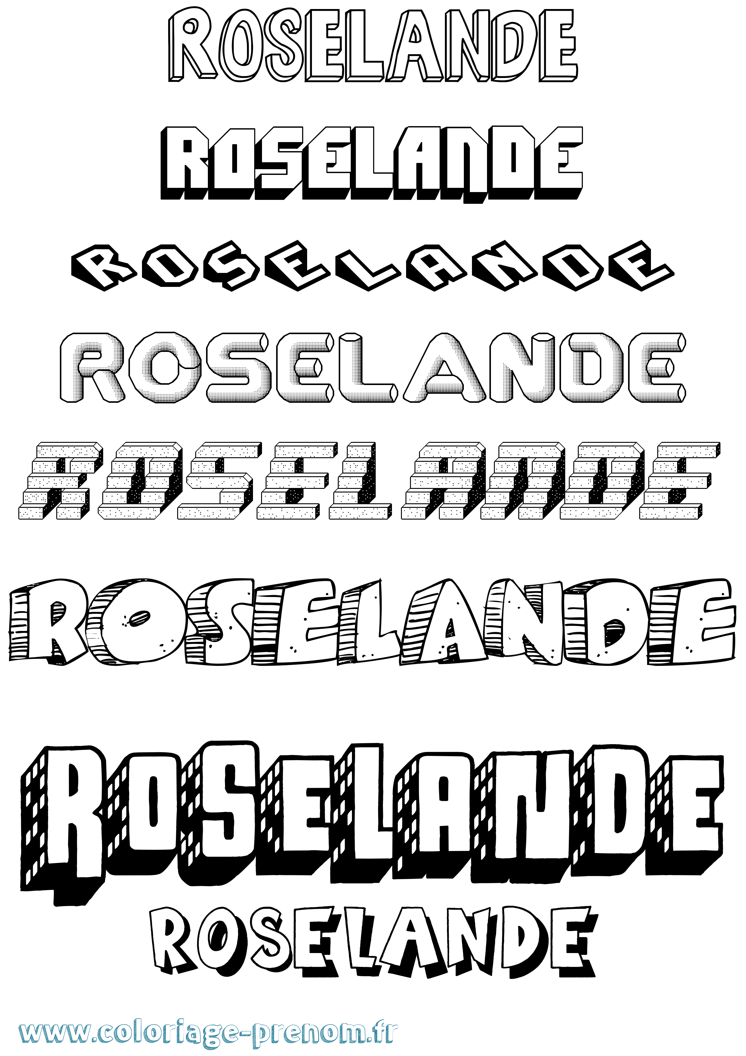 Coloriage Roselande Effet 3D Coloriage prénom Roselande Effet 3D