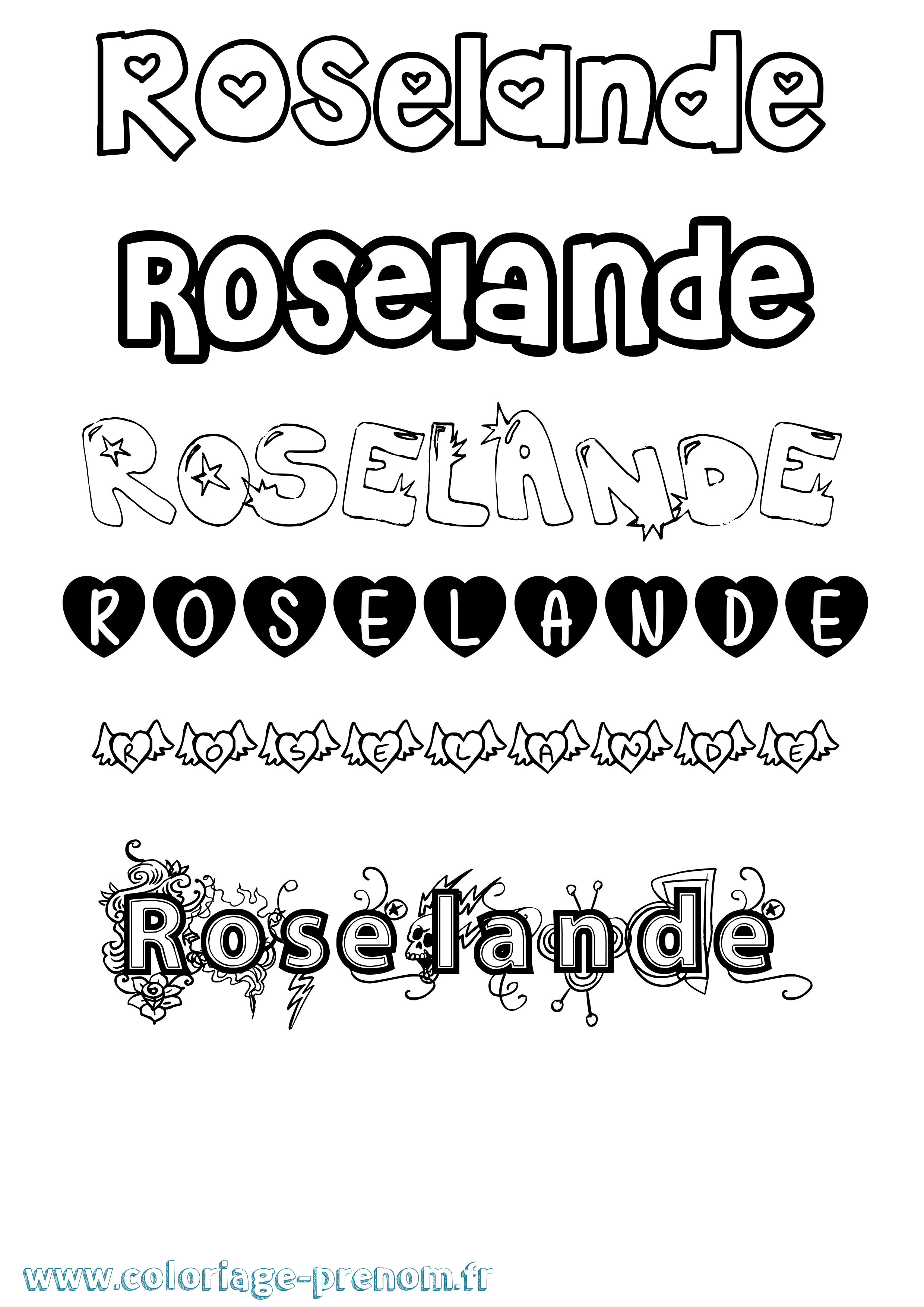 Coloriage Roselande Girly Coloriage prénom Roselande Girly