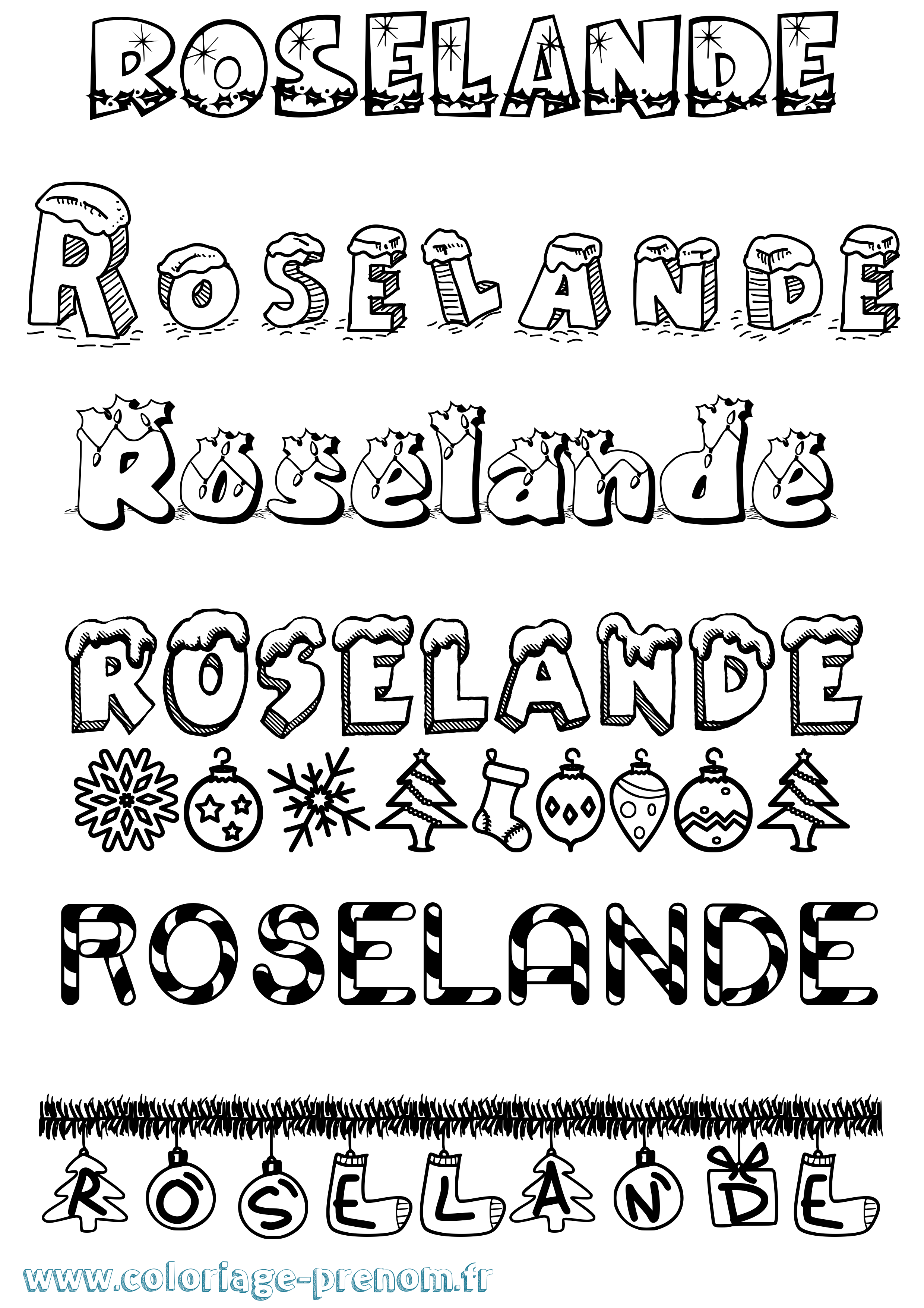 Coloriage Roselande Noël Coloriage prénom Roselande Noël