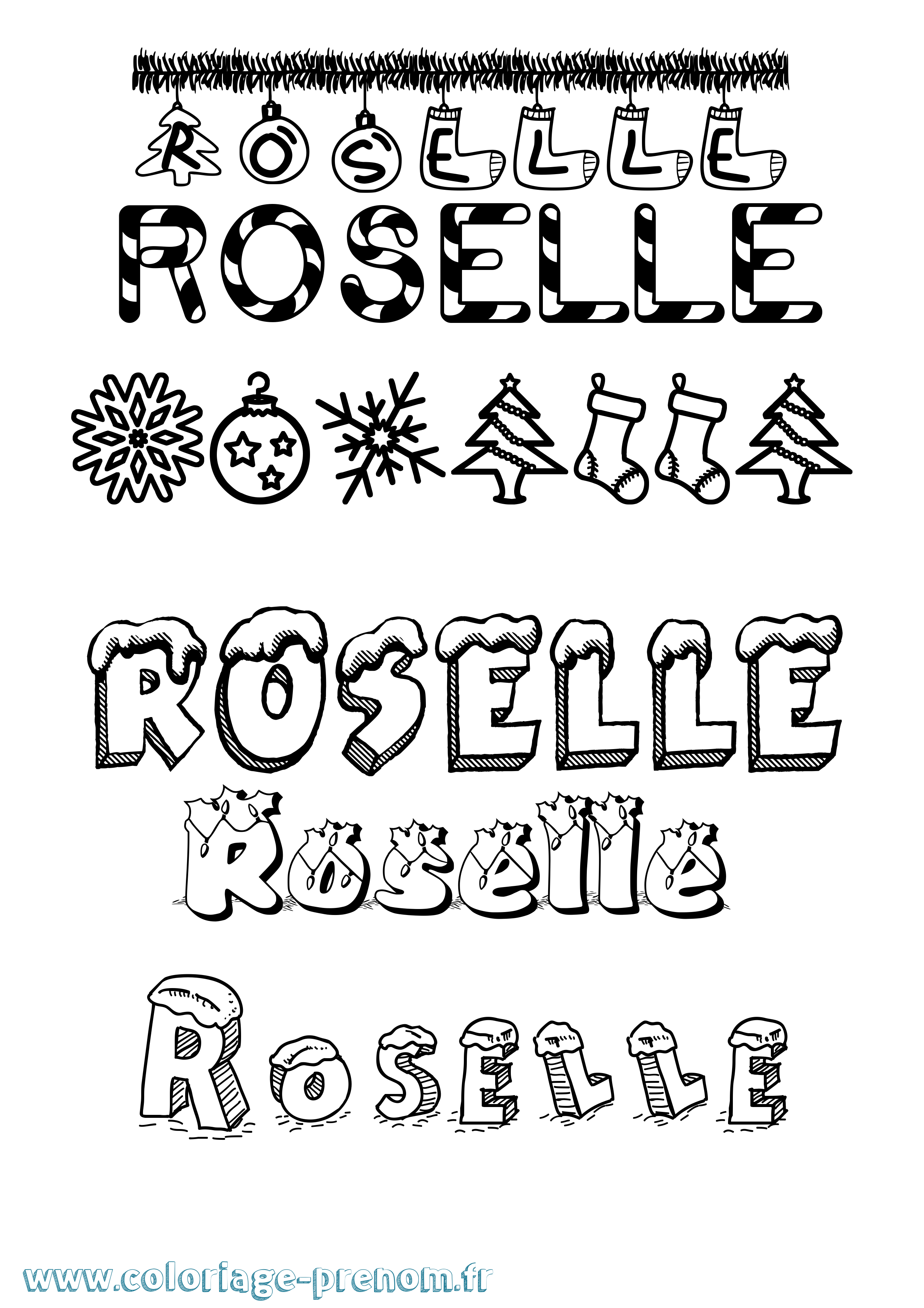 Coloriage Roselle Noël Coloriage prénom Roselle Noël