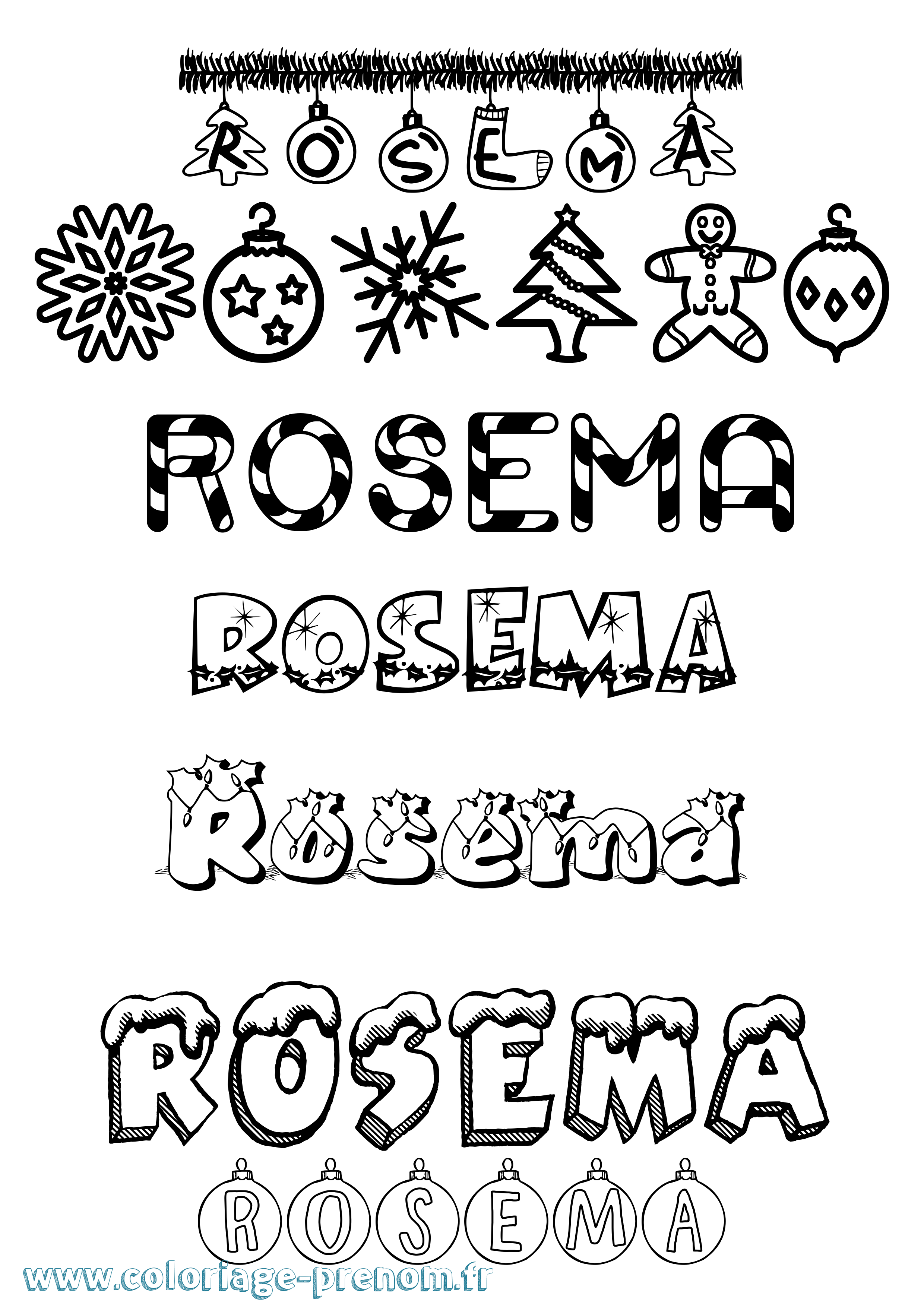 Coloriage Rosema Noël Coloriage prénom Rosema Noël