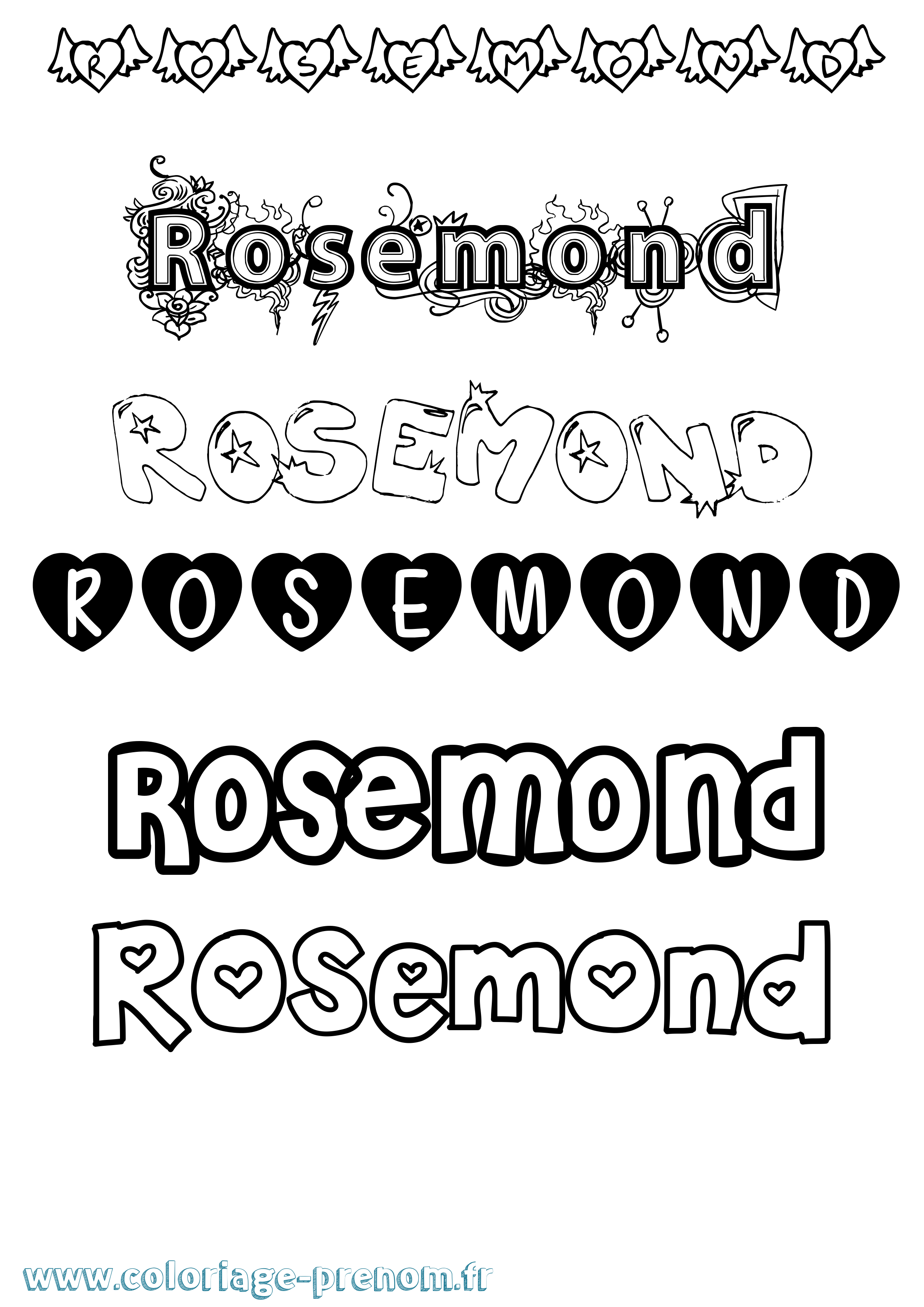 Coloriage Rosemond Girly Coloriage prénom Rosemond Girly