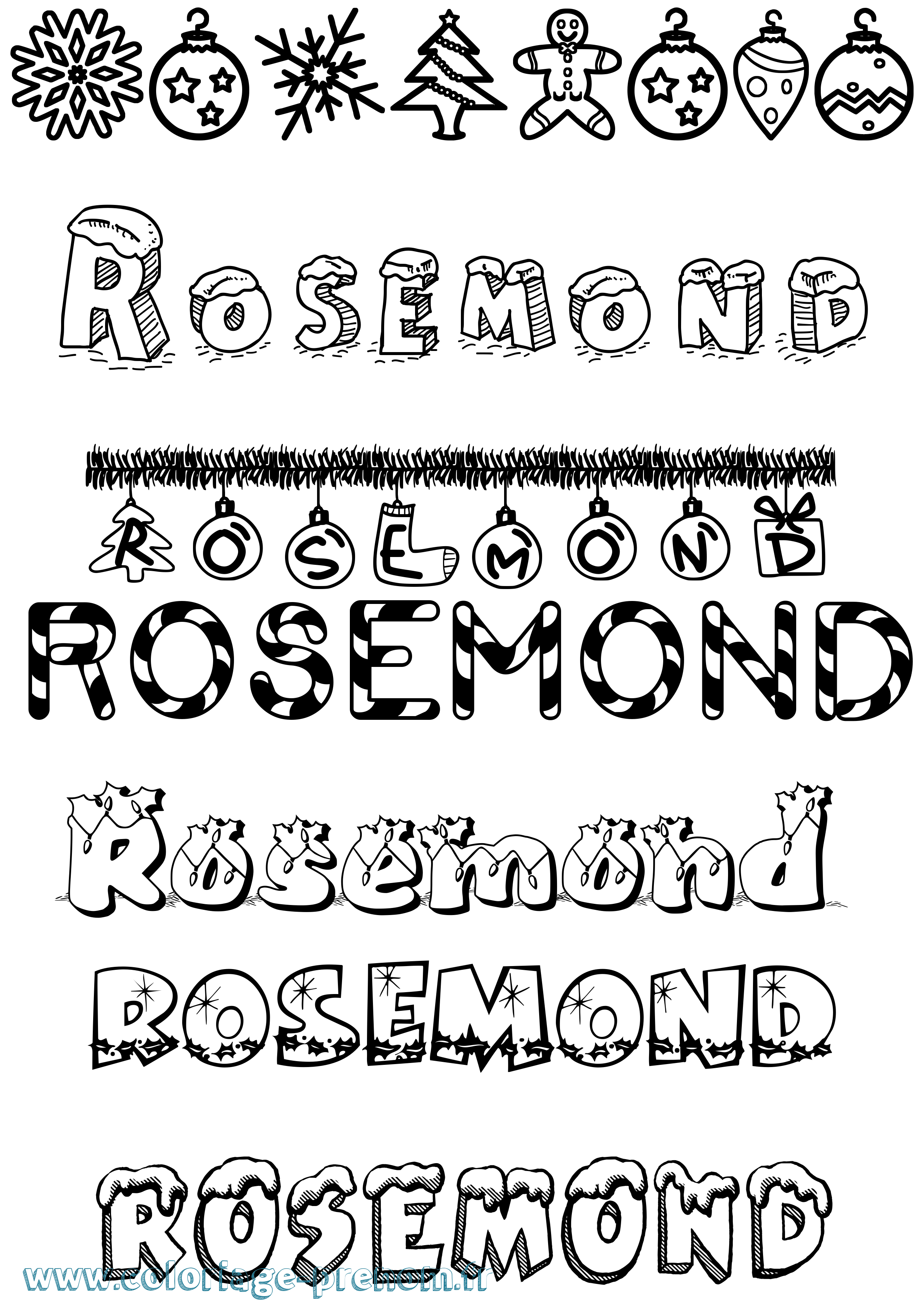 Coloriage Rosemond Noël Coloriage prénom Rosemond Noël