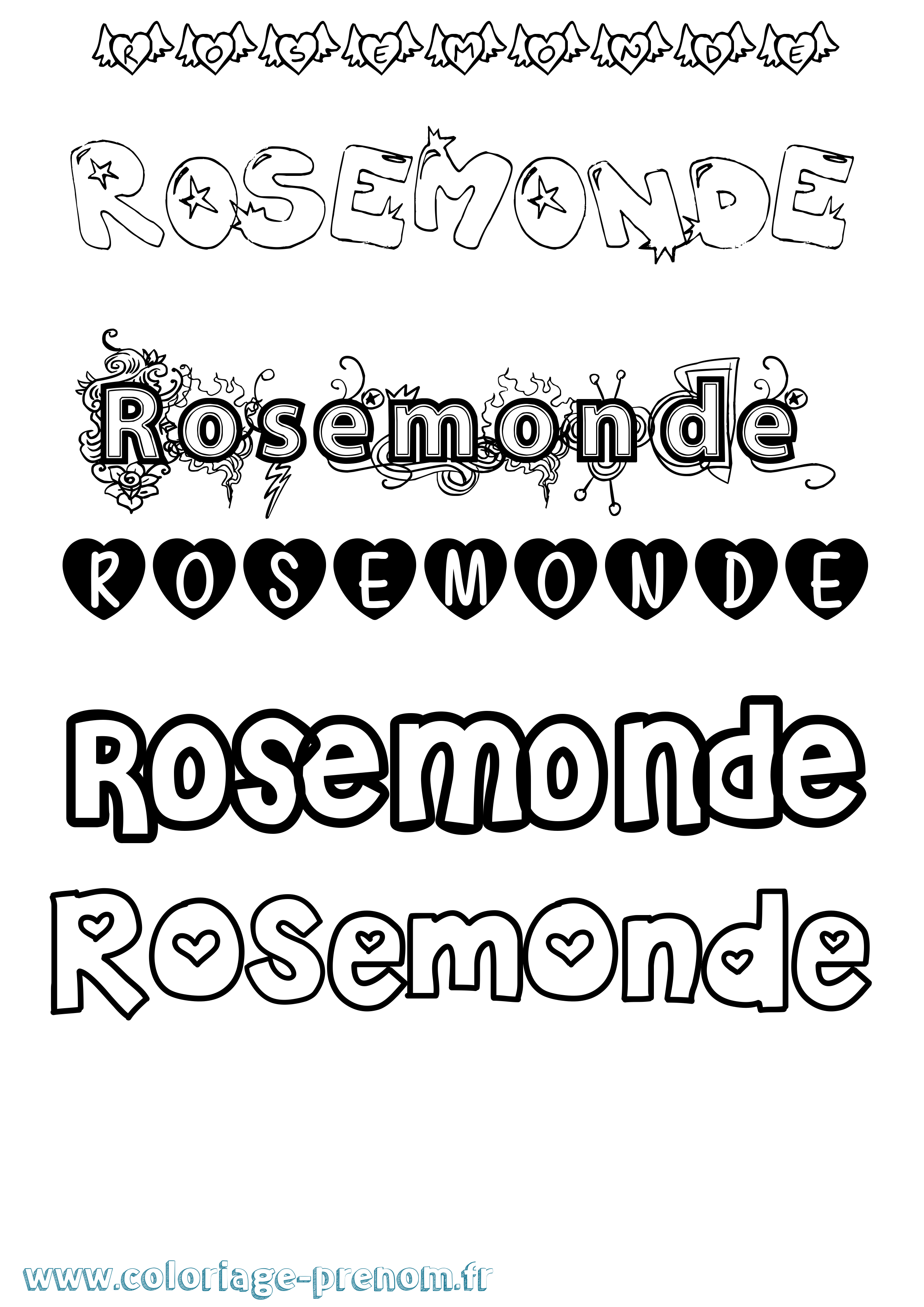 Coloriage Rosemonde Girly Coloriage prénom Rosemonde Girly
