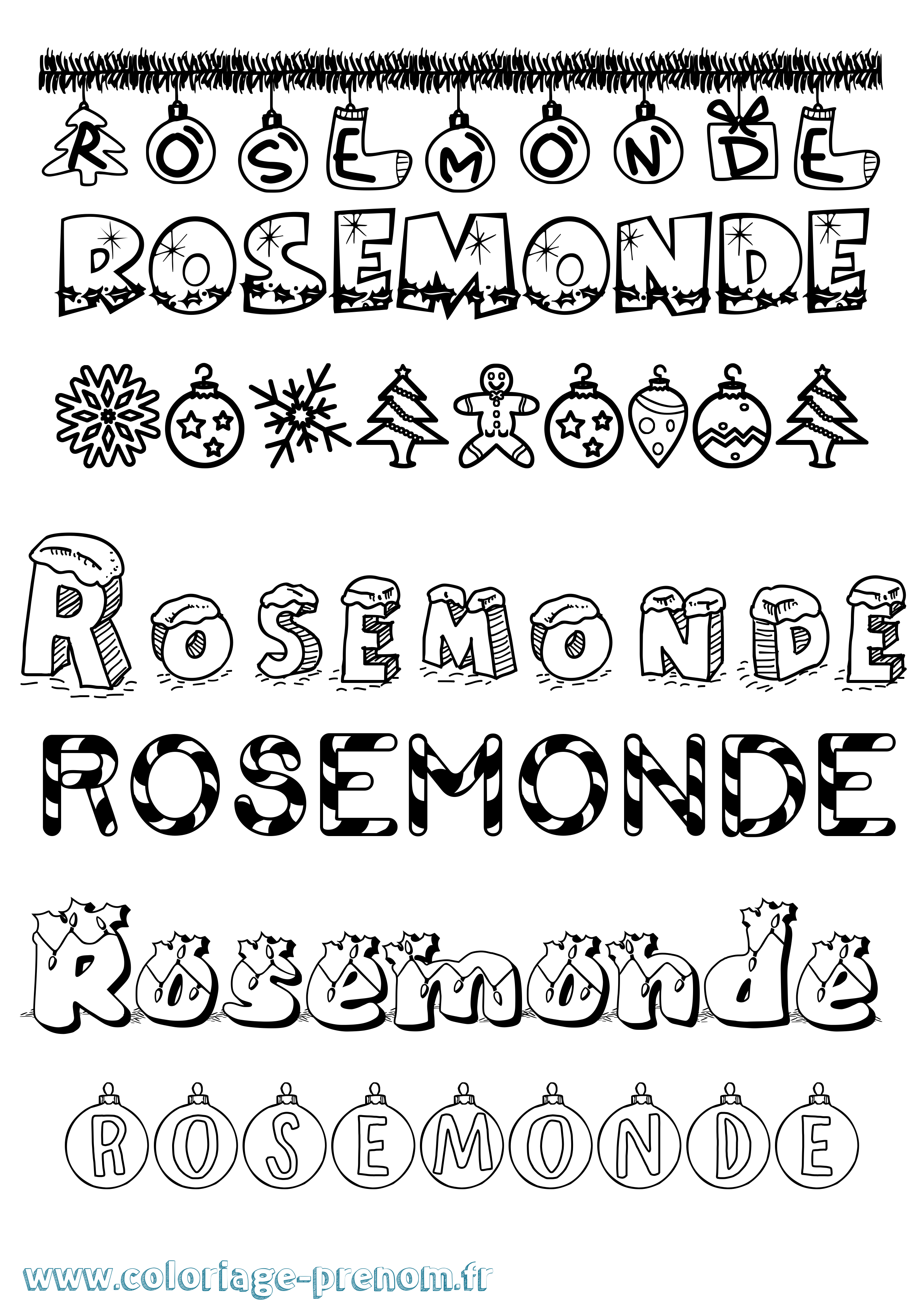 Coloriage Rosemonde Noël Coloriage prénom Rosemonde Noël