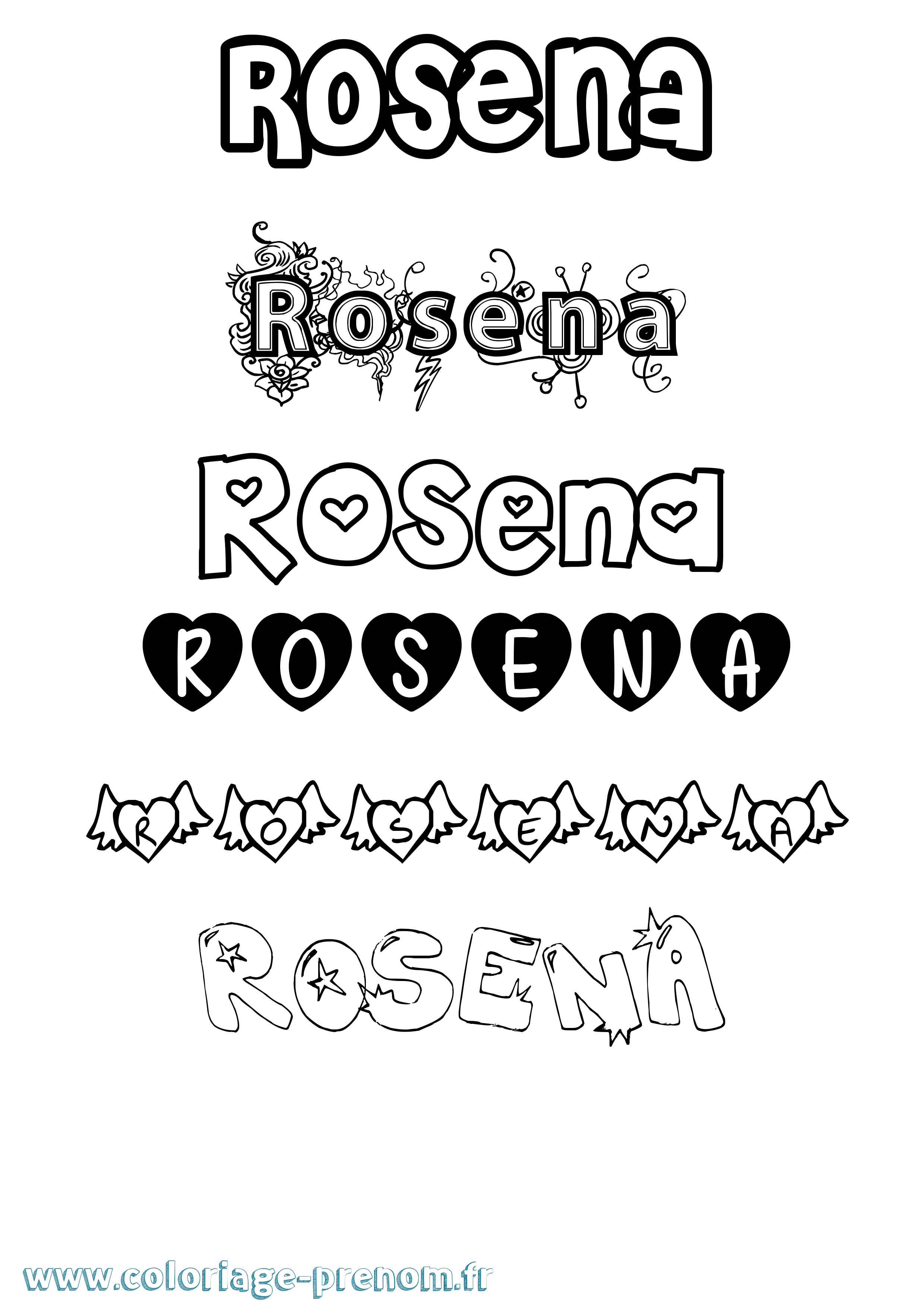 Coloriage Rosena Girly Coloriage prénom Rosena Girly