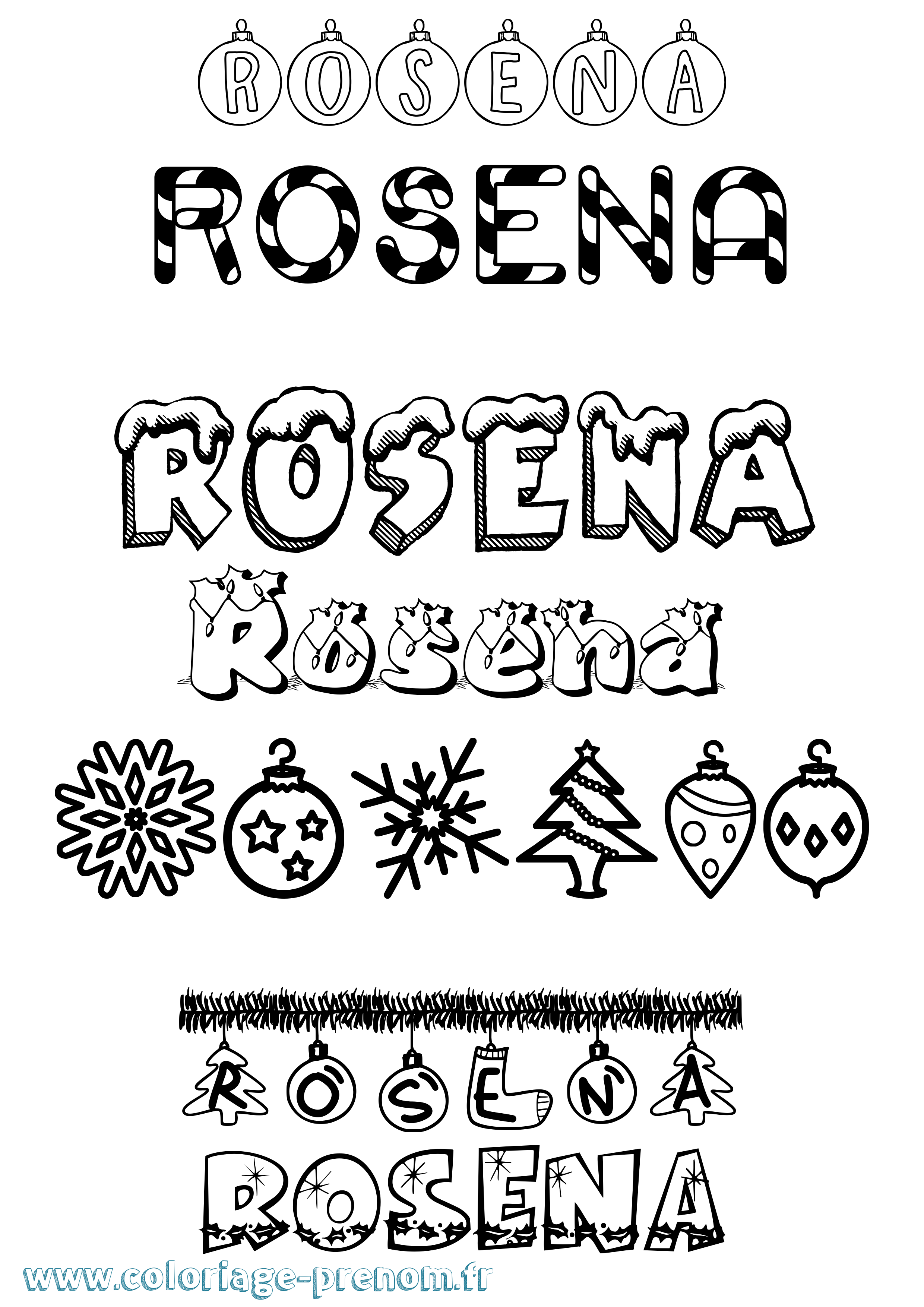 Coloriage Rosena Noël Coloriage prénom Rosena Noël