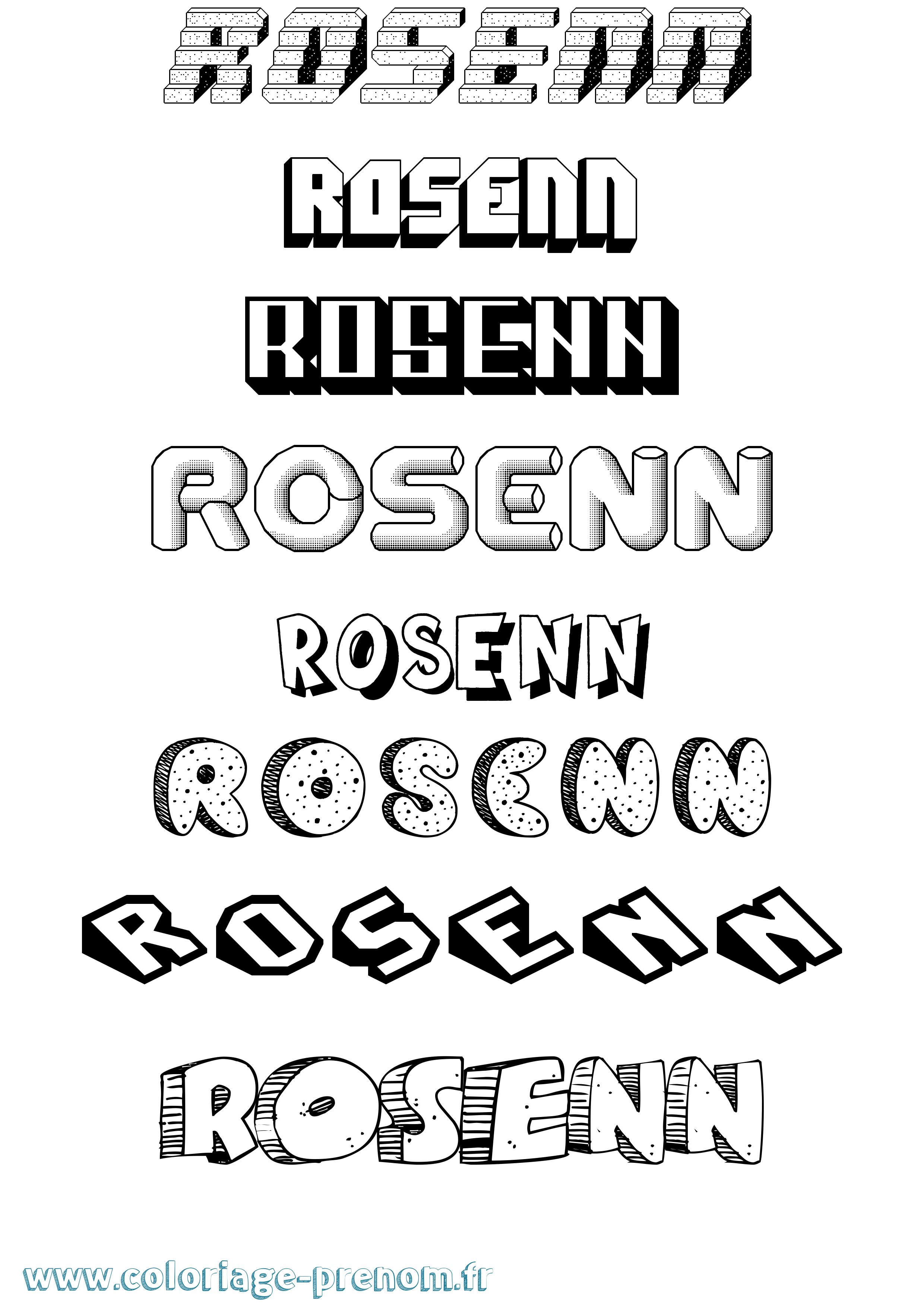 Coloriage Rosenn Effet 3D Coloriage prénom Rosenn Effet 3D