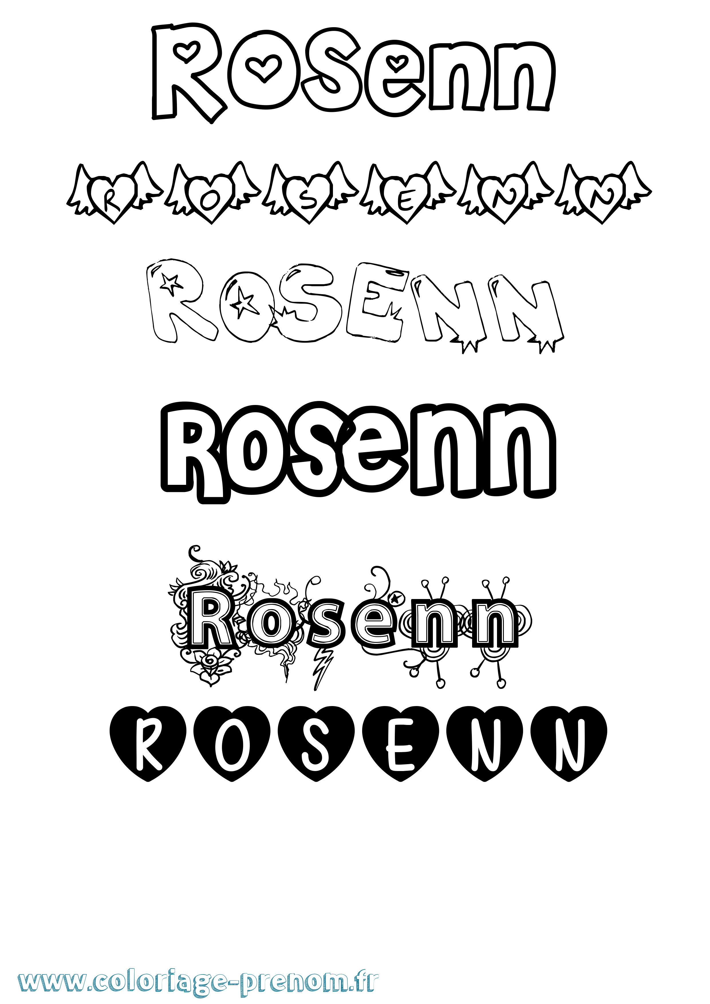 Coloriage Rosenn Girly Coloriage prénom Rosenn Girly