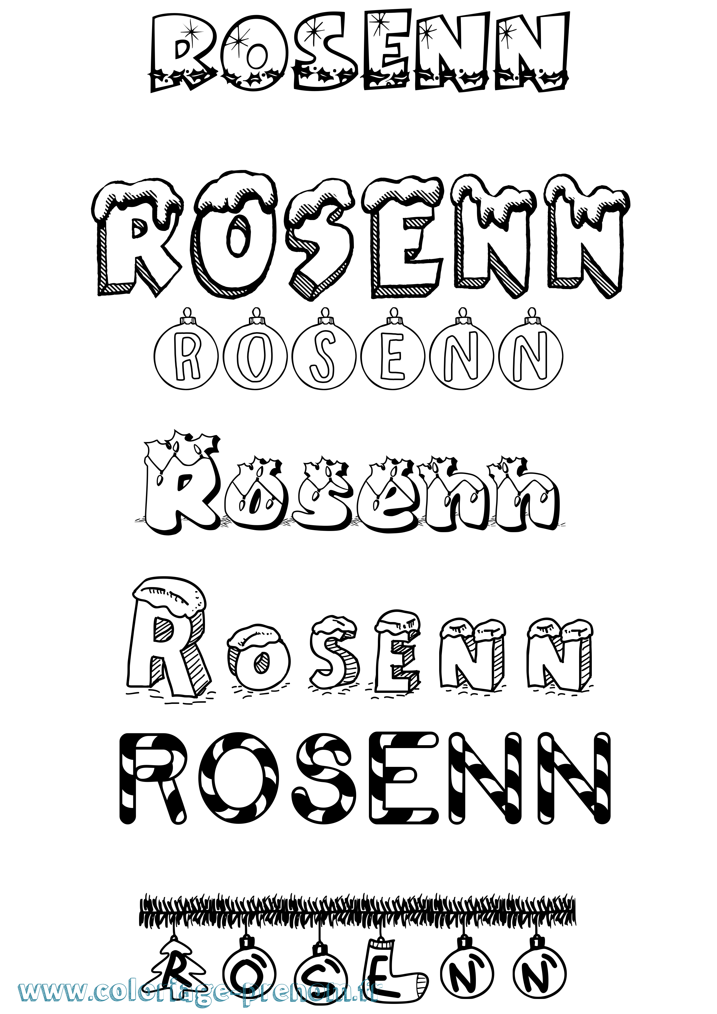 Coloriage Rosenn Noël Coloriage prénom Rosenn Noël