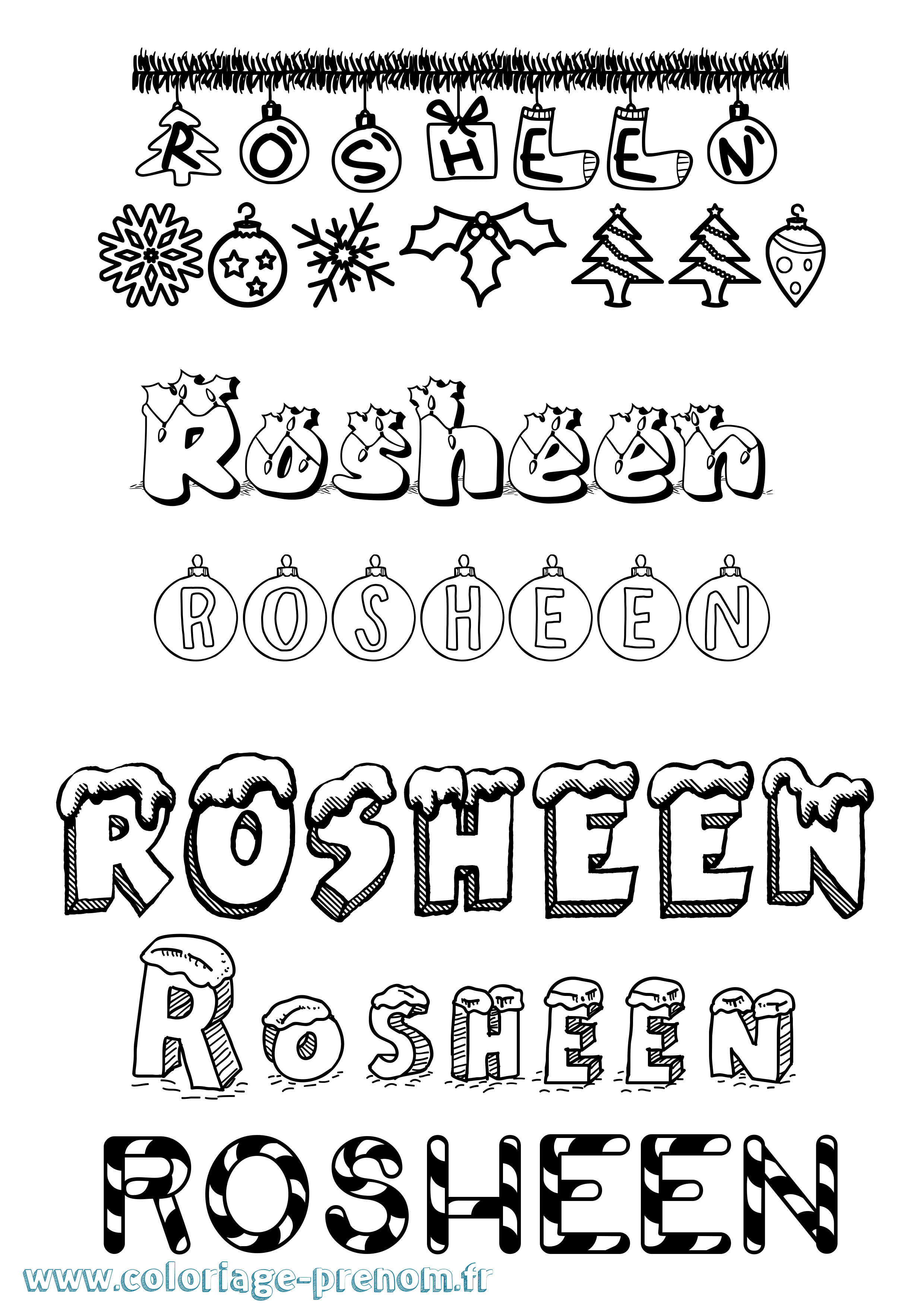 Coloriage Rosheen Noël Coloriage prénom Rosheen Noël