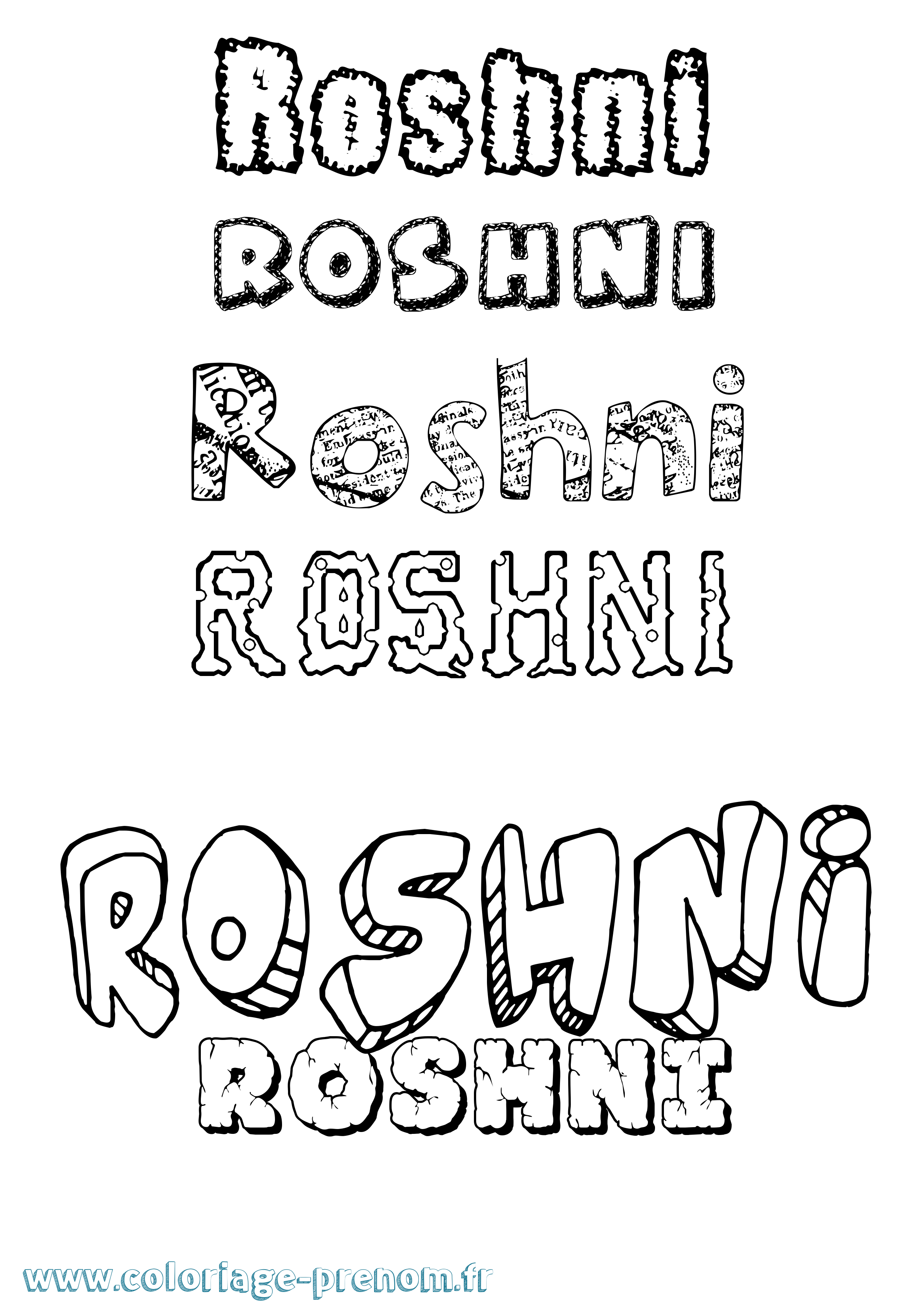Coloriage Roshni Destructuré Coloriage prénom Roshni Destructuré