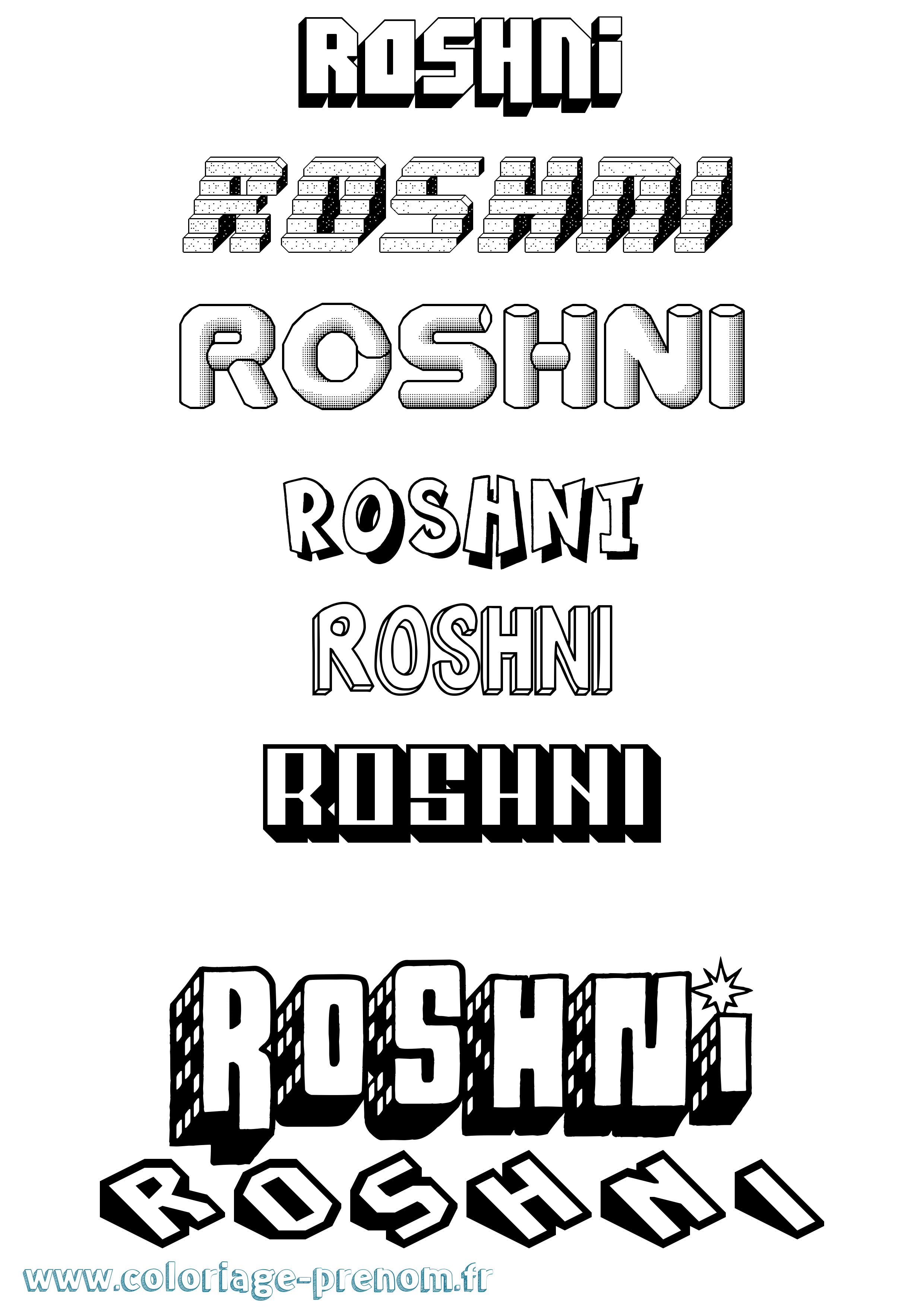 Coloriage Roshni Effet 3D Coloriage prénom Roshni Effet 3D