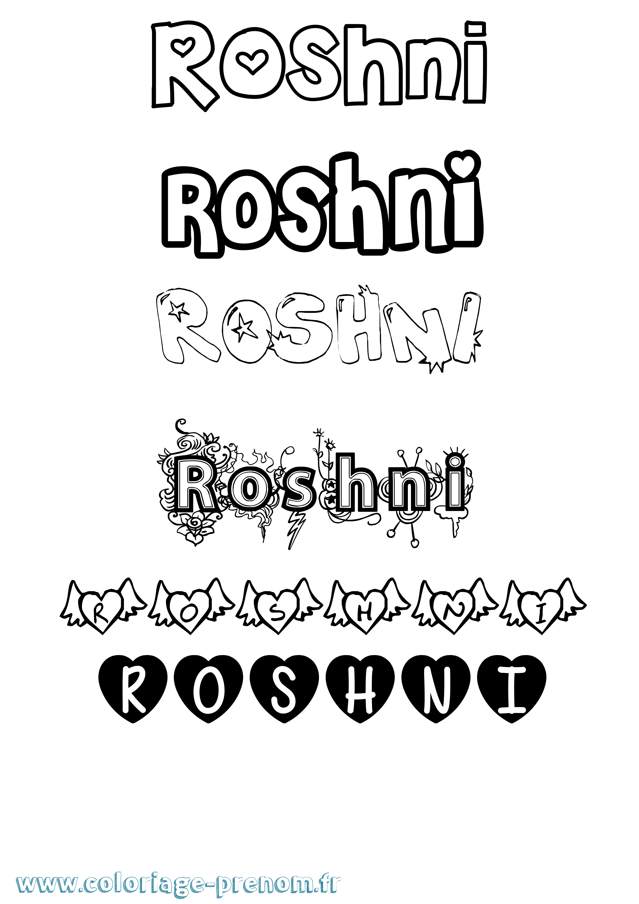 Coloriage Roshni Girly Coloriage prénom Roshni Girly