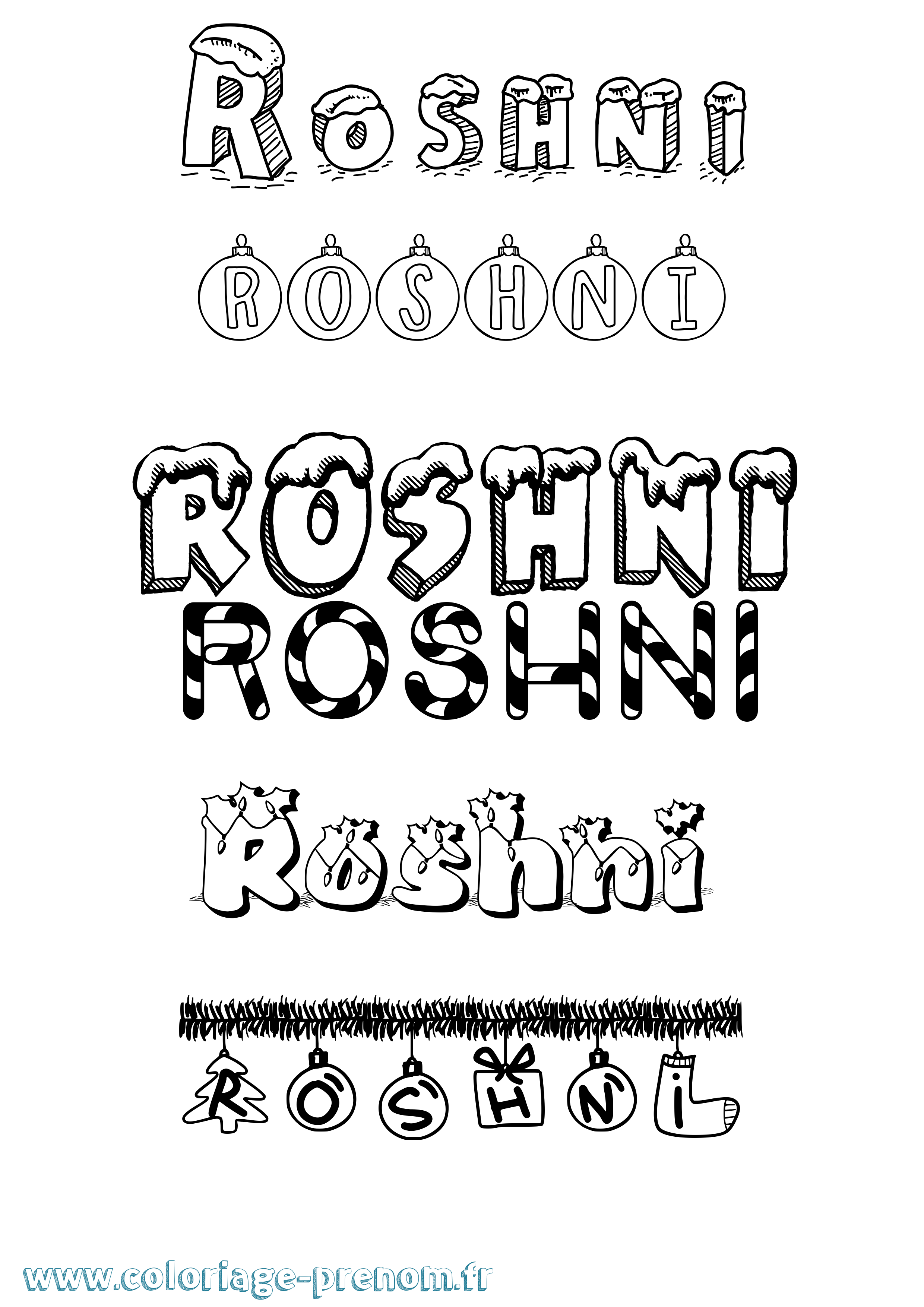 Coloriage Roshni Noël Coloriage prénom Roshni Noël