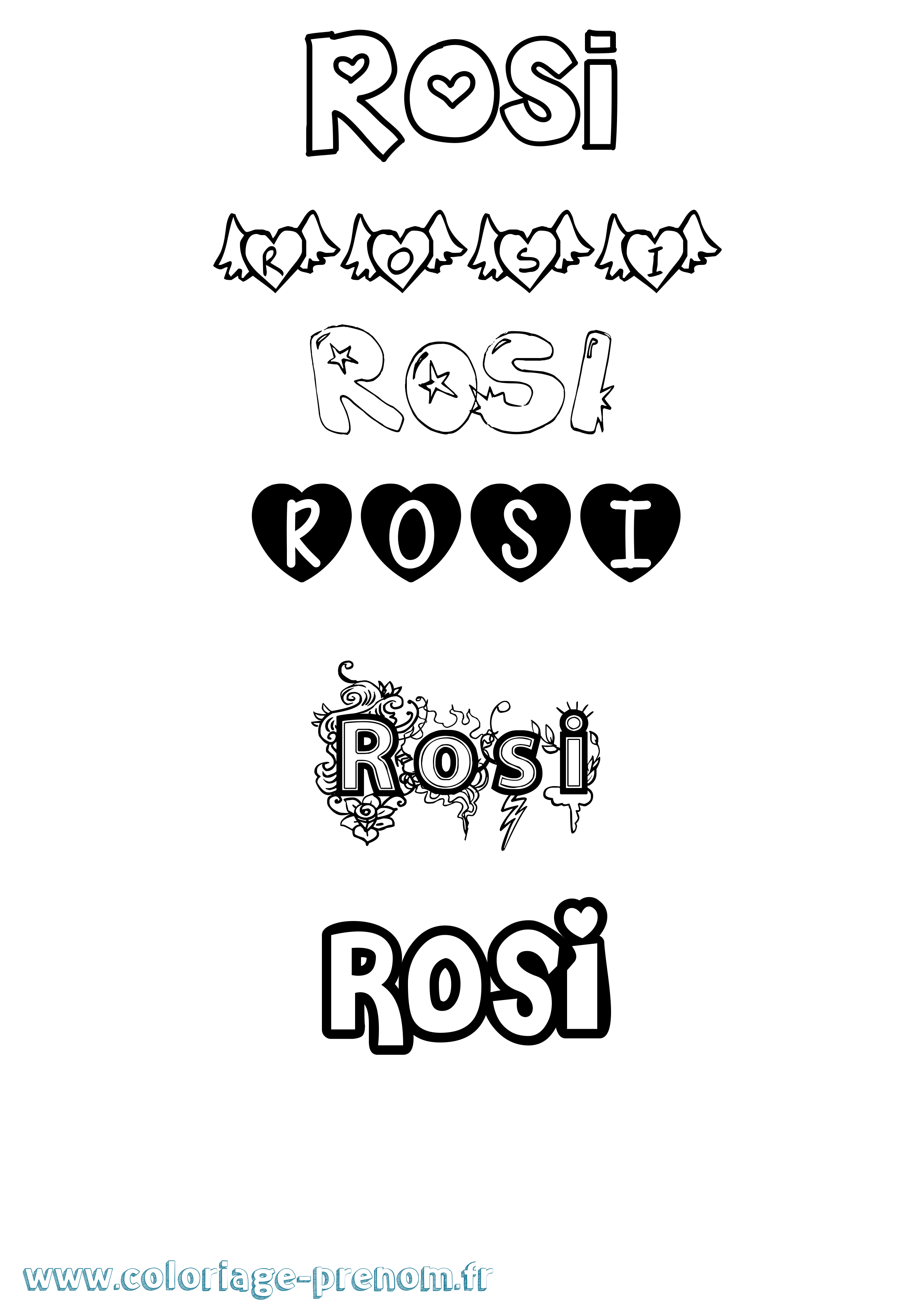 Coloriage Rosi Girly Coloriage prénom Rosi Girly