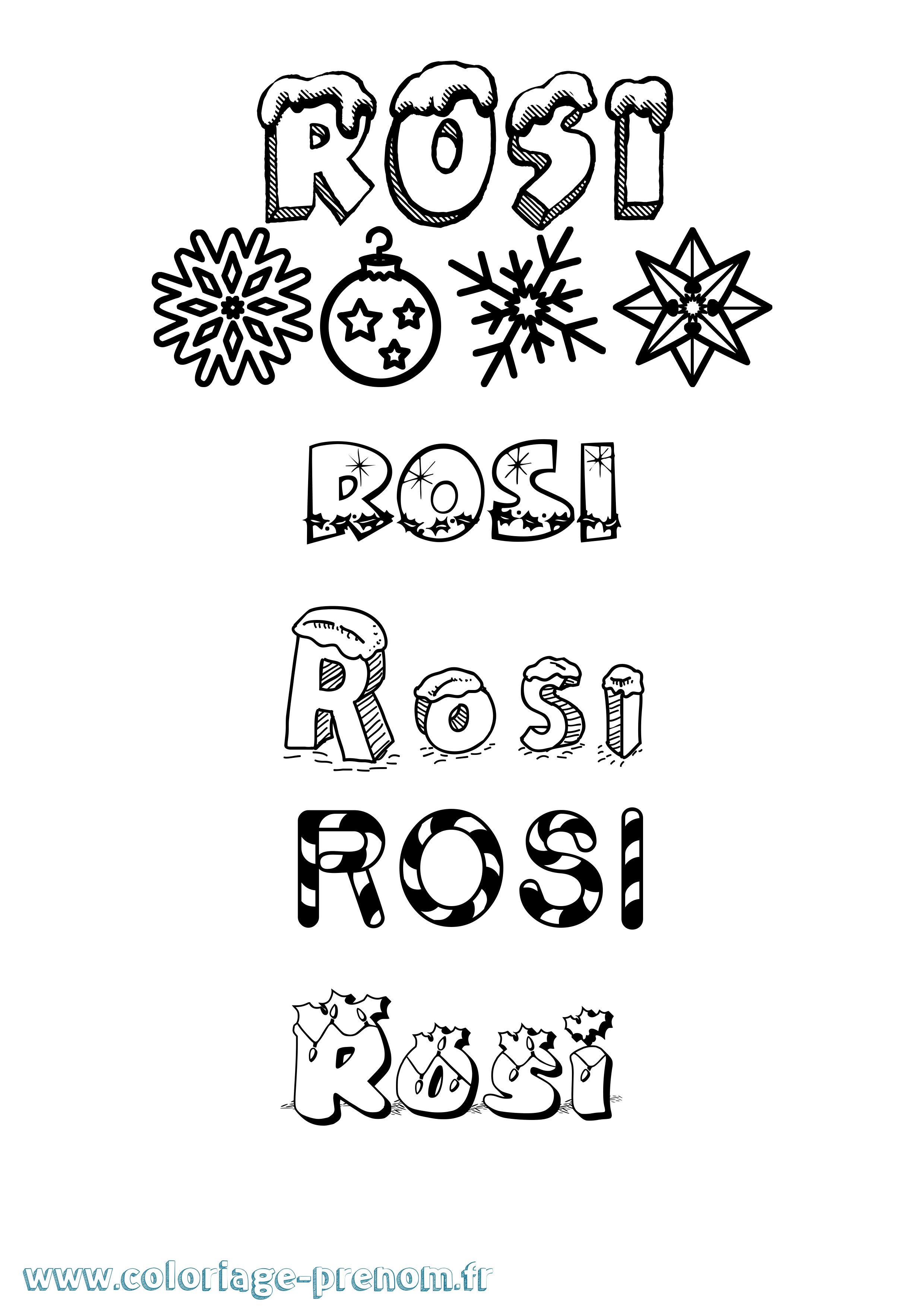 Coloriage Rosi Noël Coloriage prénom Rosi Noël