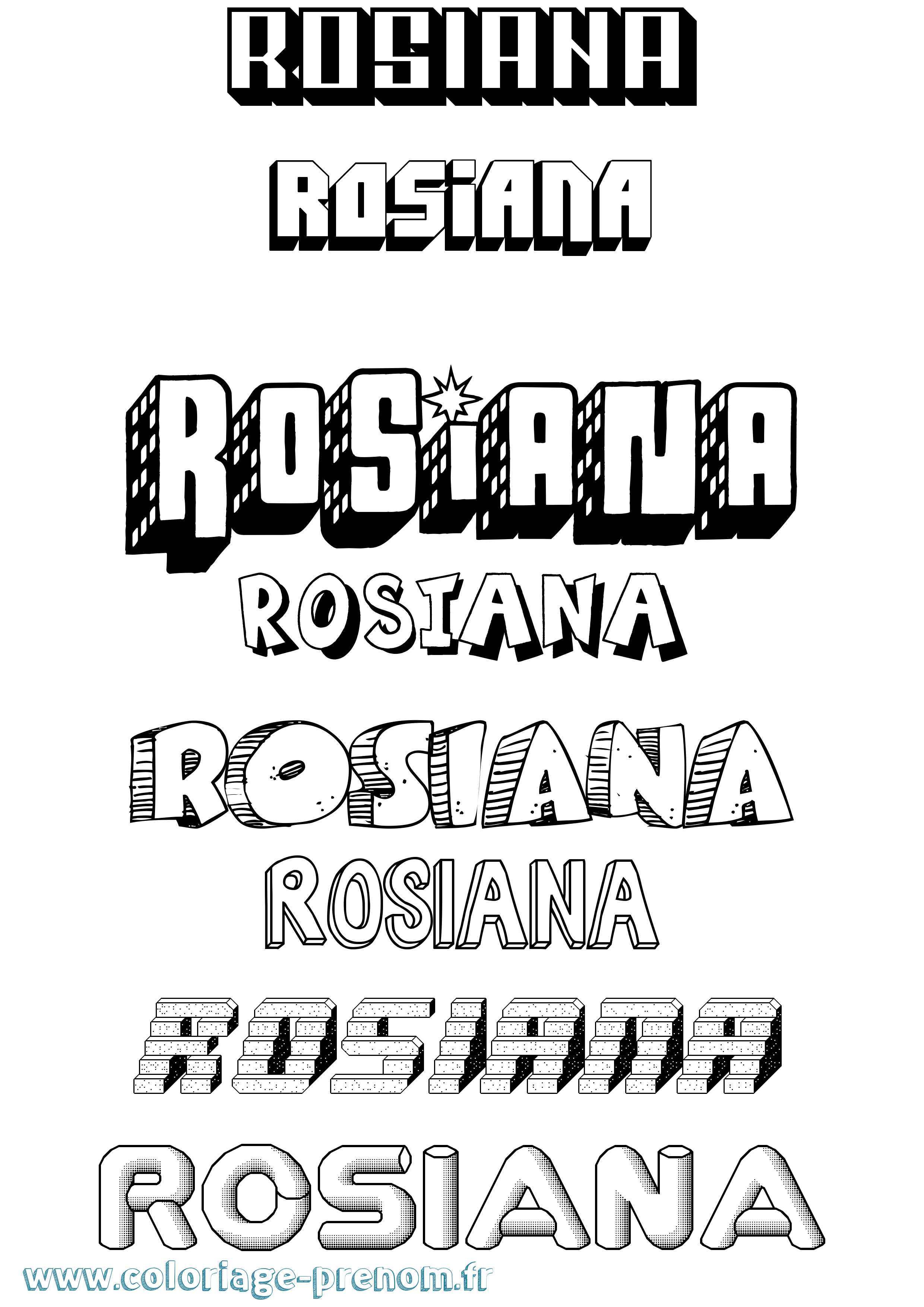 Coloriage Rosiana Effet 3D Coloriage prénom Rosiana Effet 3D