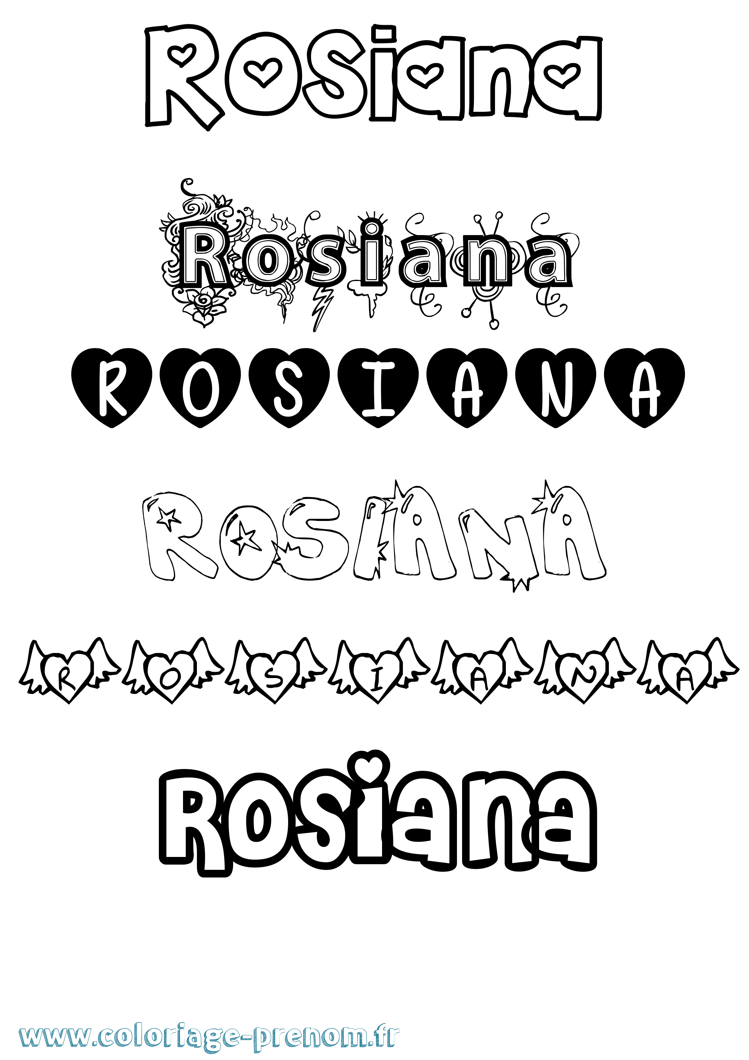 Coloriage Rosiana Girly Coloriage prénom Rosiana Girly