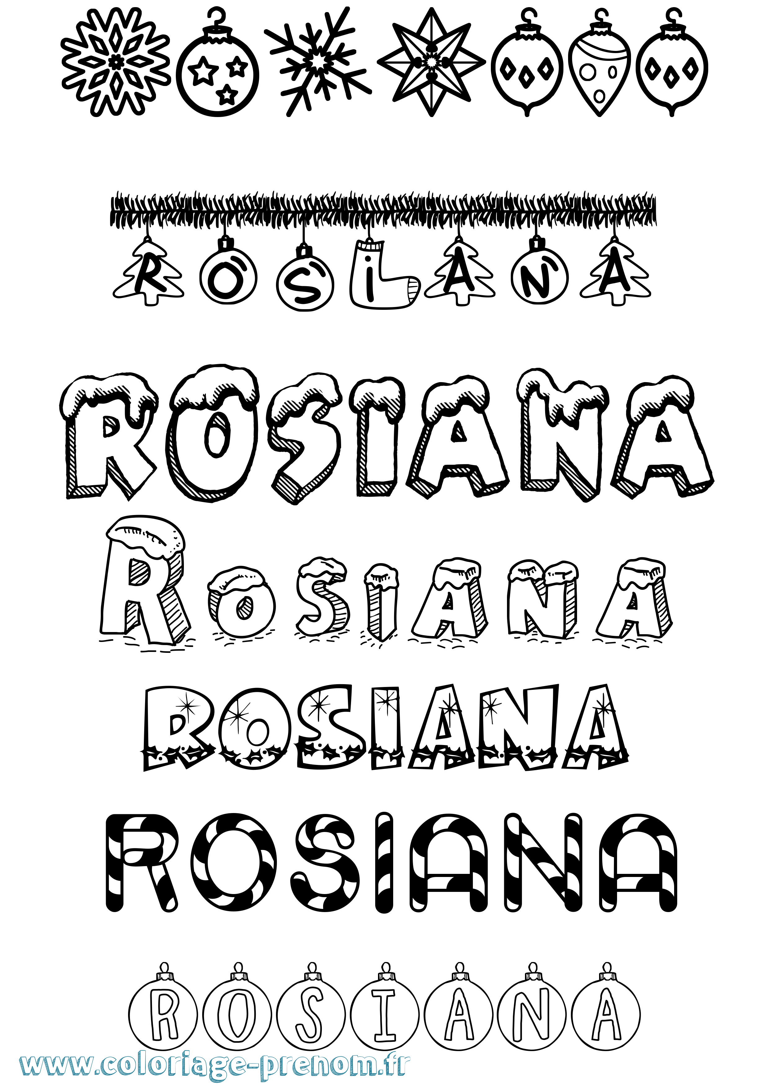 Coloriage Rosiana Noël Coloriage prénom Rosiana Noël