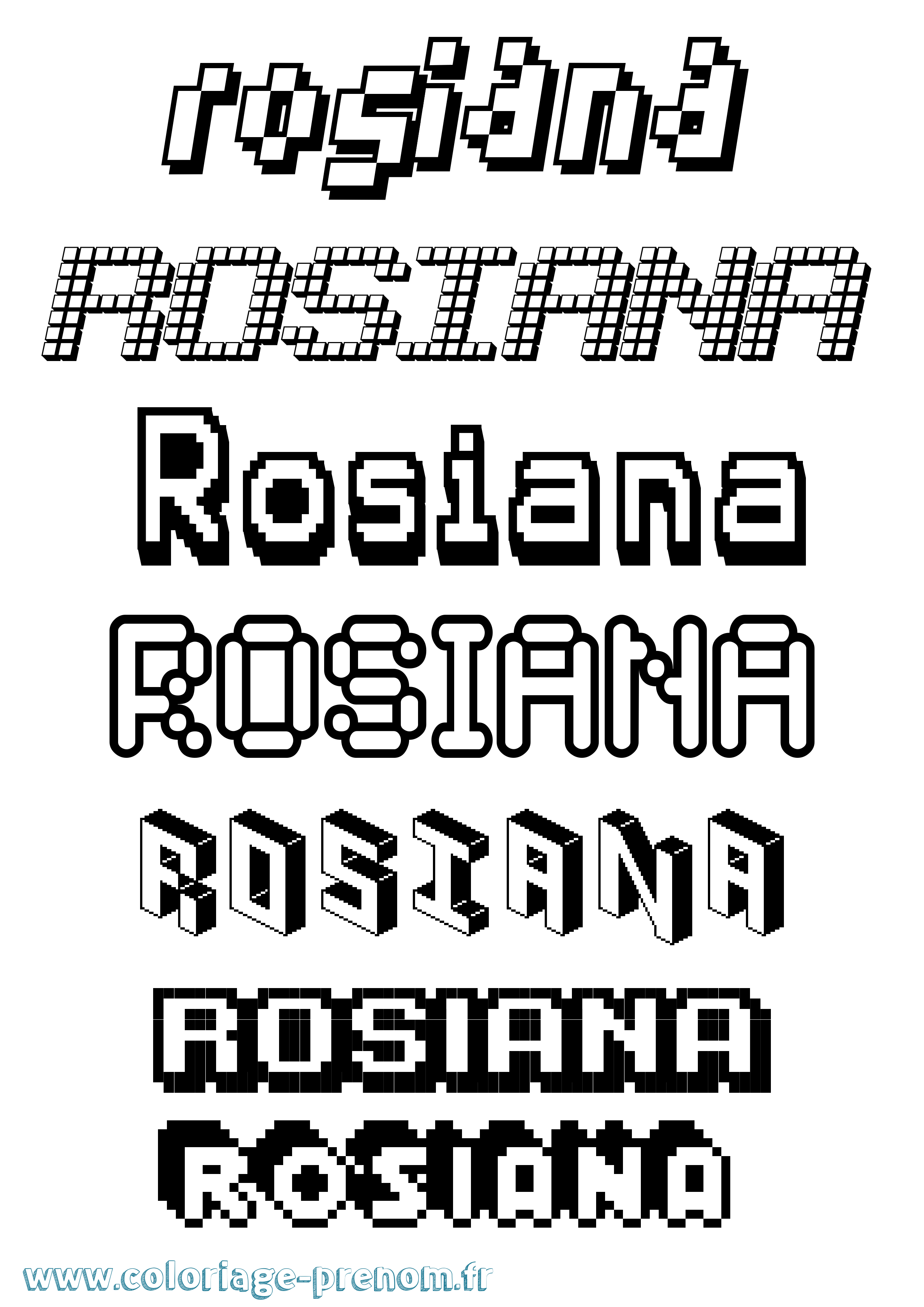 Coloriage Rosiana Pixel Coloriage prénom Rosiana Pixel