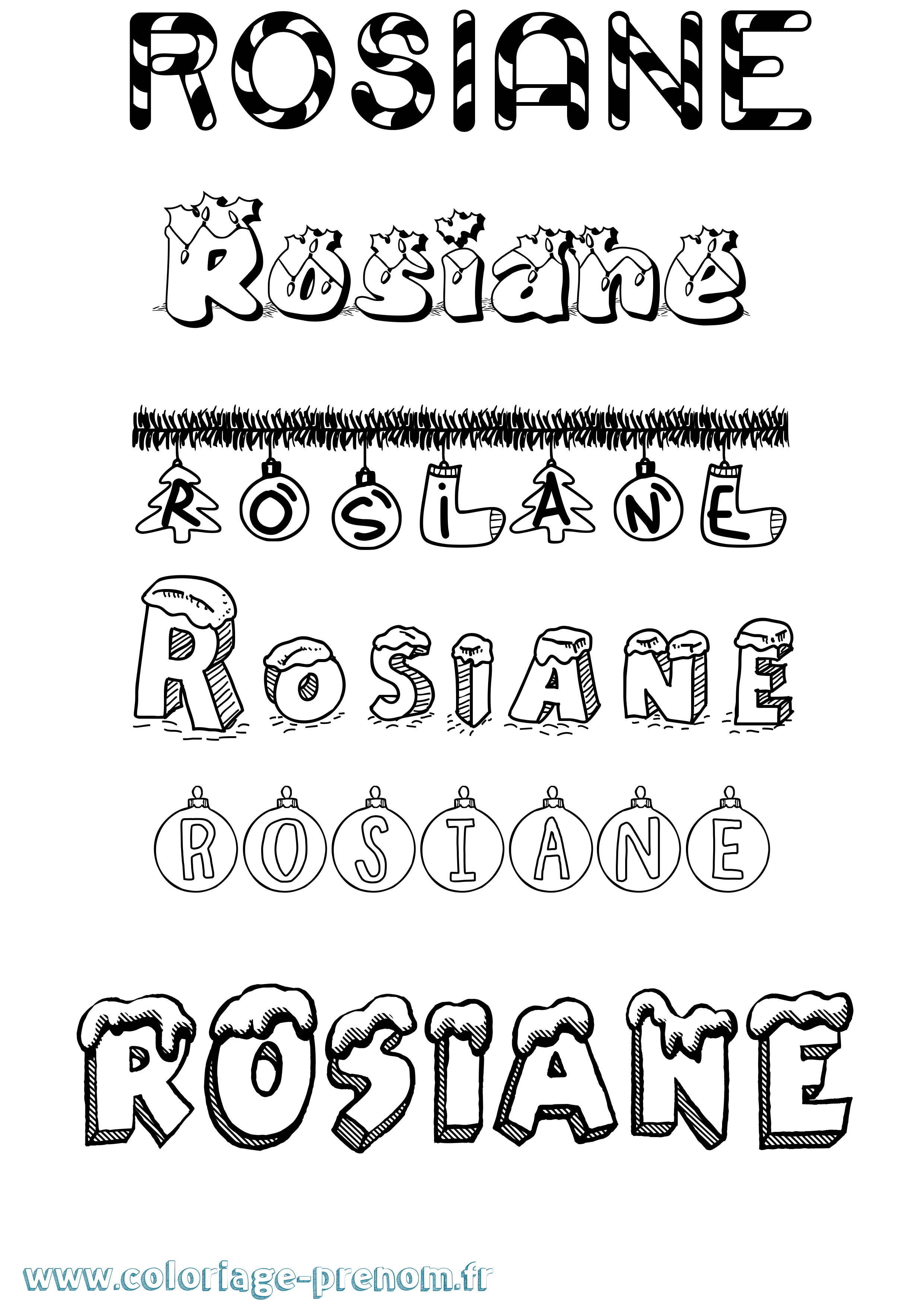 Coloriage Rosiane Noël Coloriage prénom Rosiane Noël