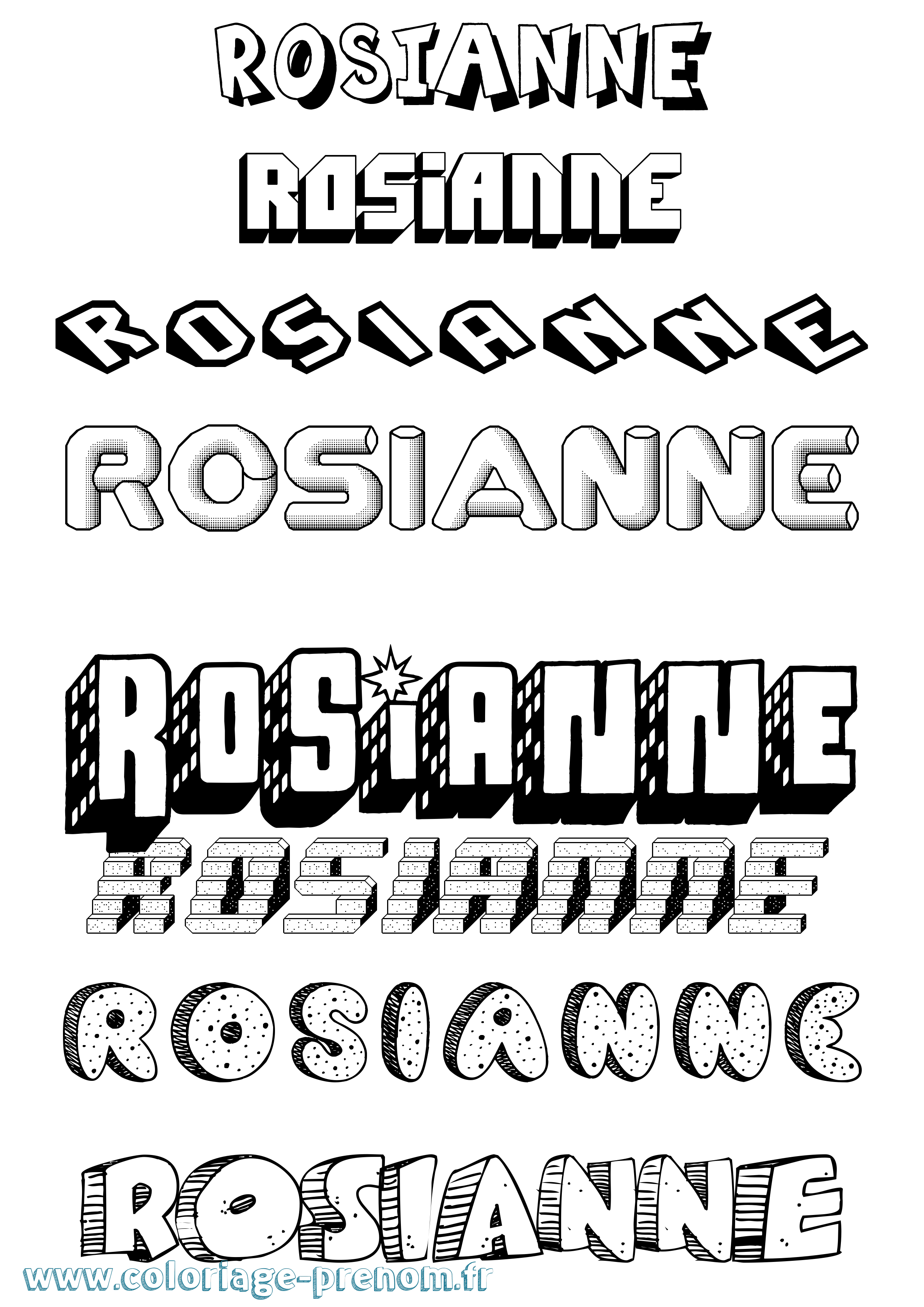 Coloriage Rosianne Effet 3D Coloriage prénom Rosianne Effet 3D