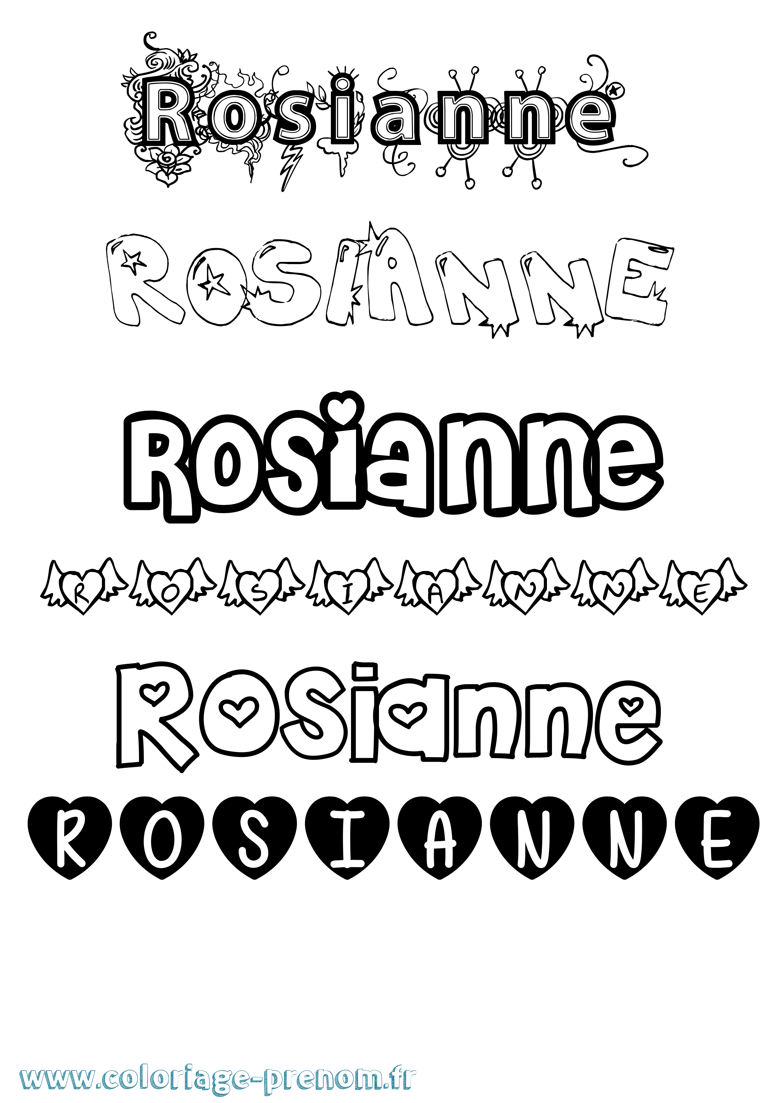 Coloriage Rosianne Girly Coloriage prénom Rosianne Girly