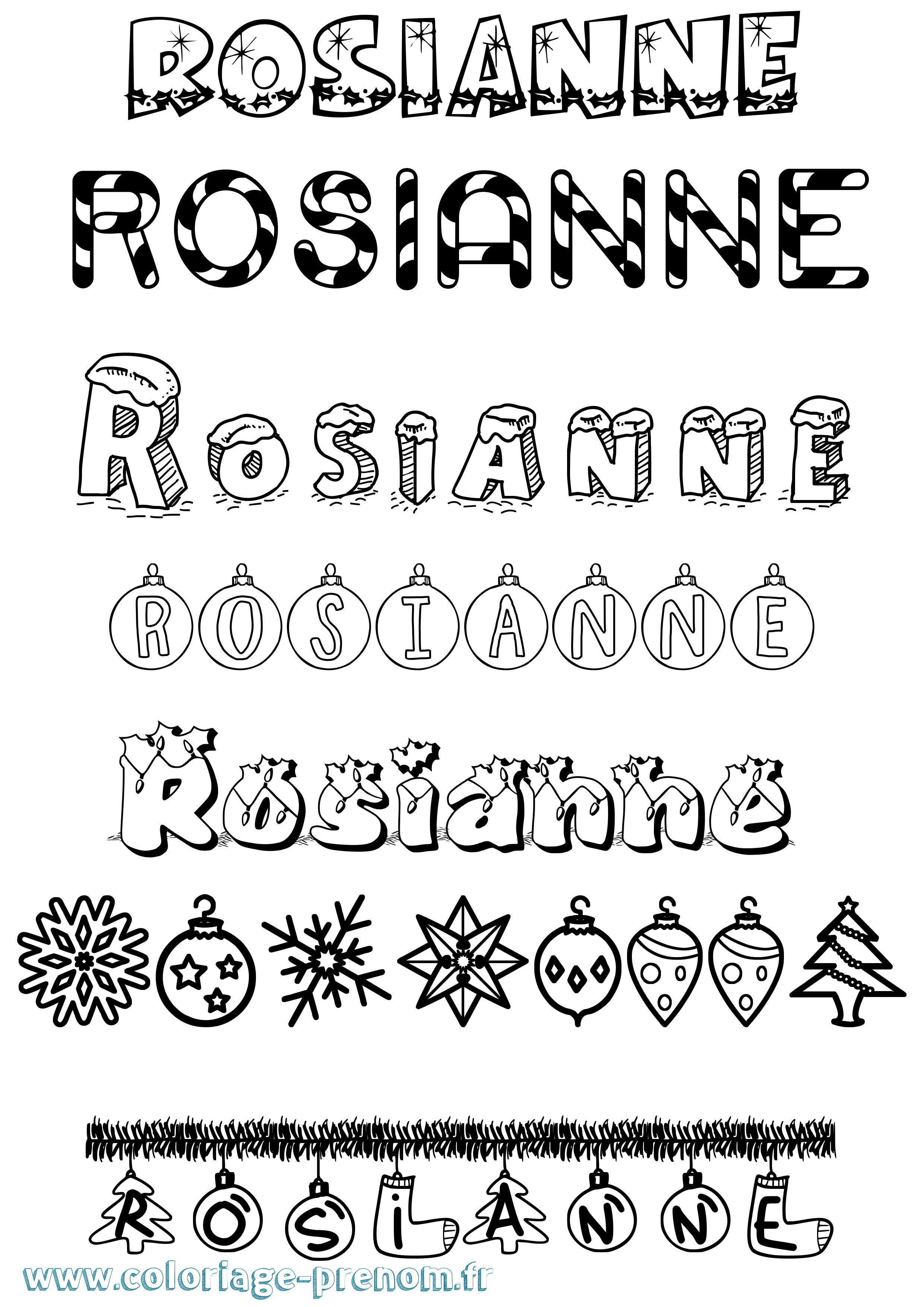 Coloriage Rosianne Noël Coloriage prénom Rosianne Noël