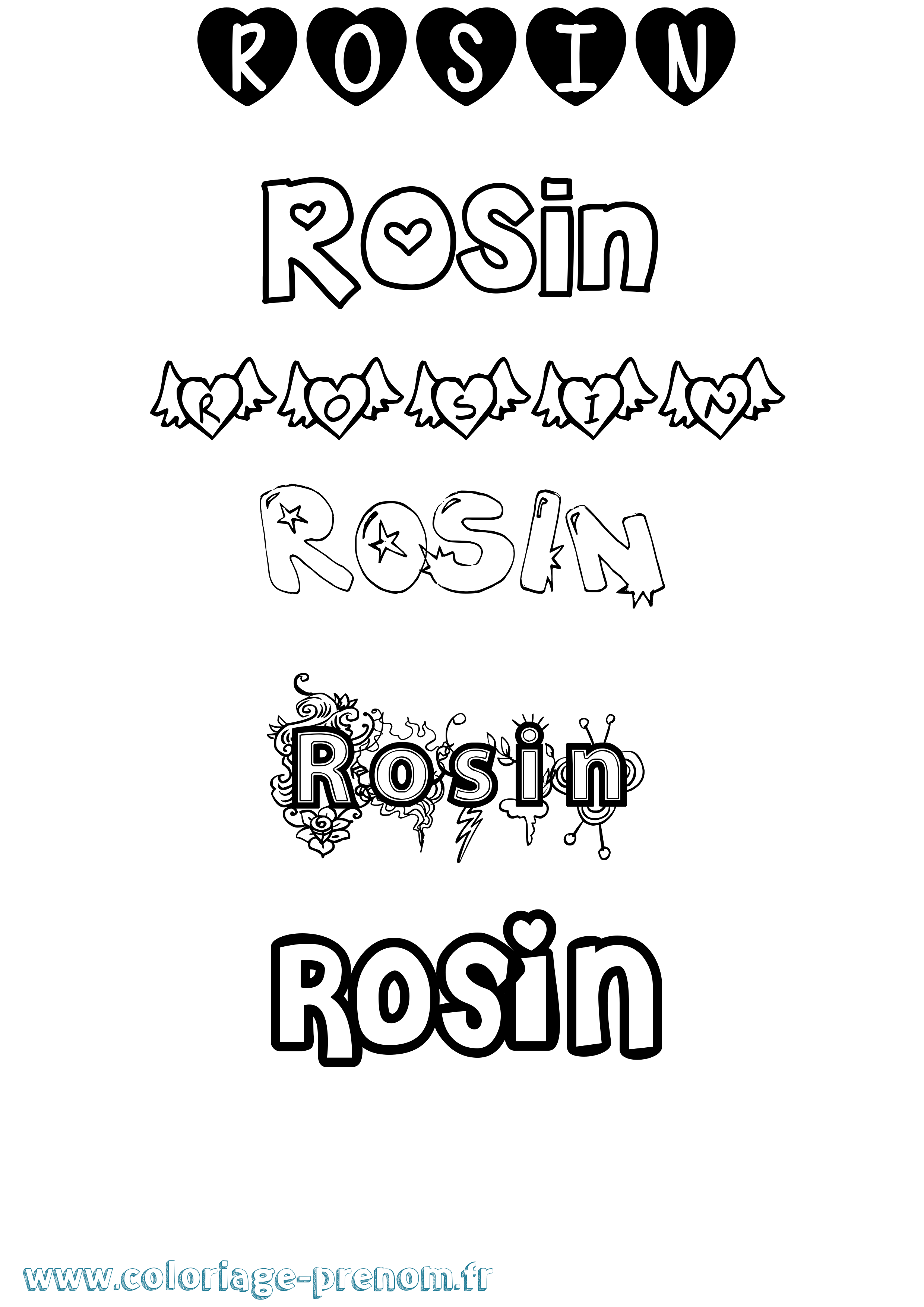 Coloriage Rosin Girly Coloriage prénom Rosin Girly