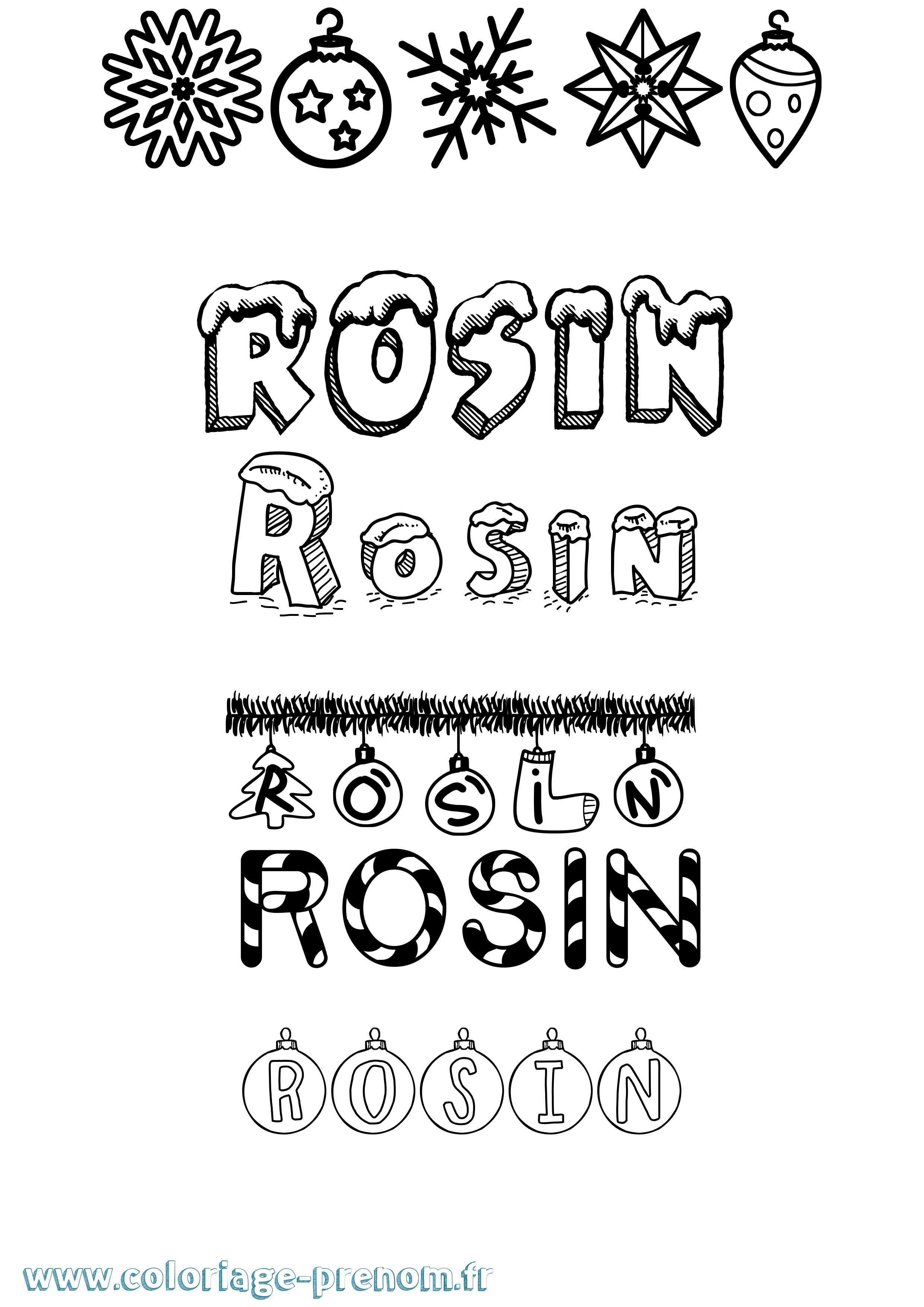 Coloriage Rosin Noël Coloriage prénom Rosin Noël