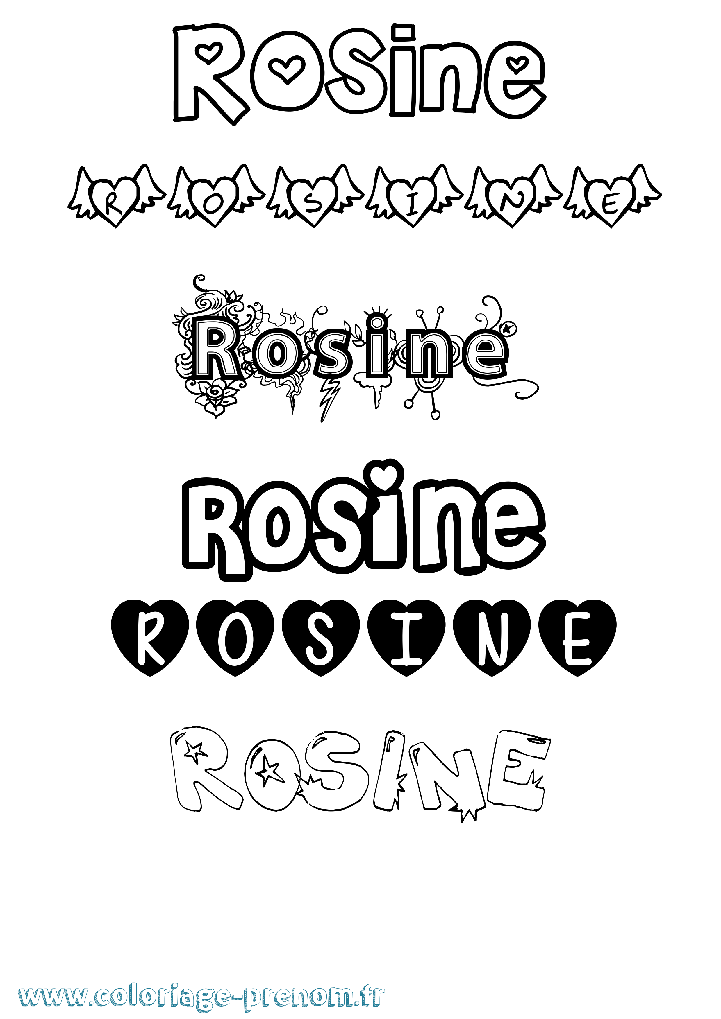 Coloriage Rosine Girly Coloriage prénom Rosine Girly