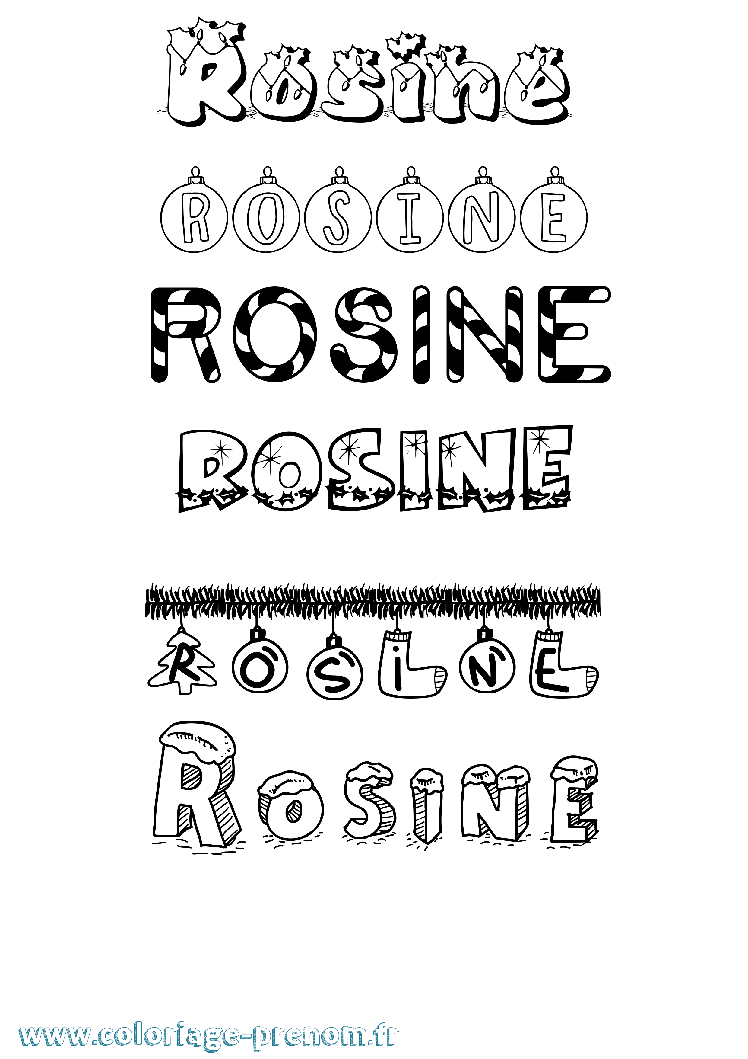 Coloriage Rosine Noël Coloriage prénom Rosine Noël